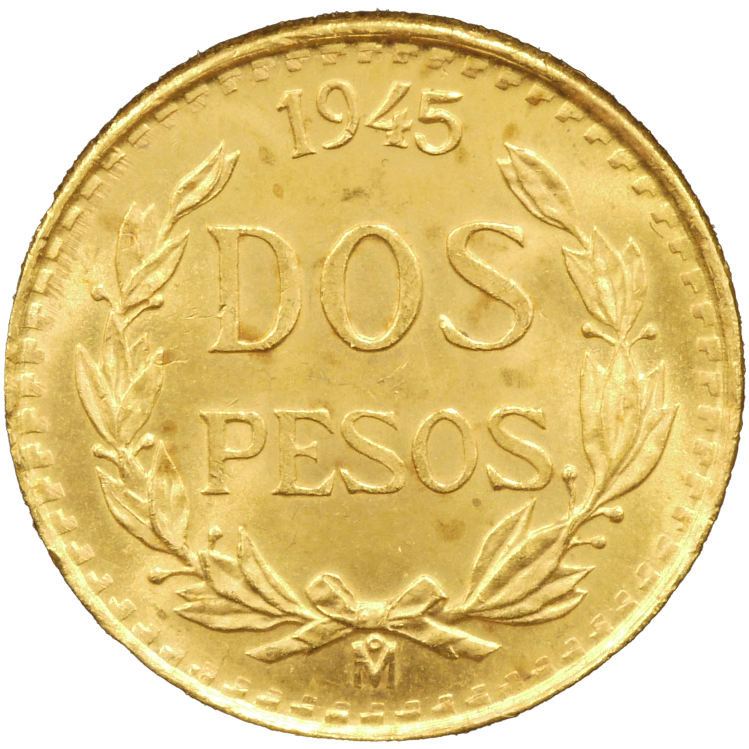 メキシコ 2ペソ金貨 1945年 蛇をくわえる鷲