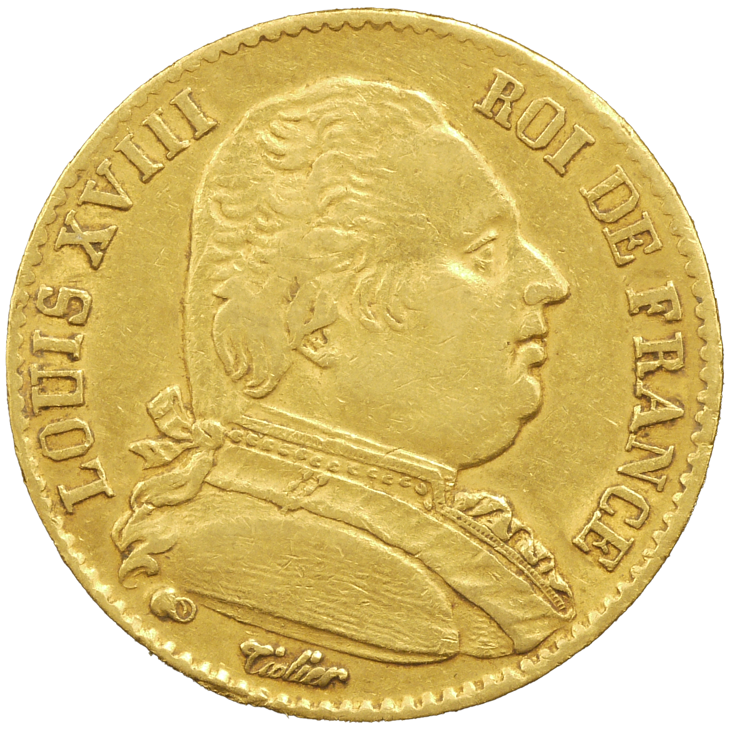 フランス 20フラン金貨 1814年 ルイ18世 軍装
