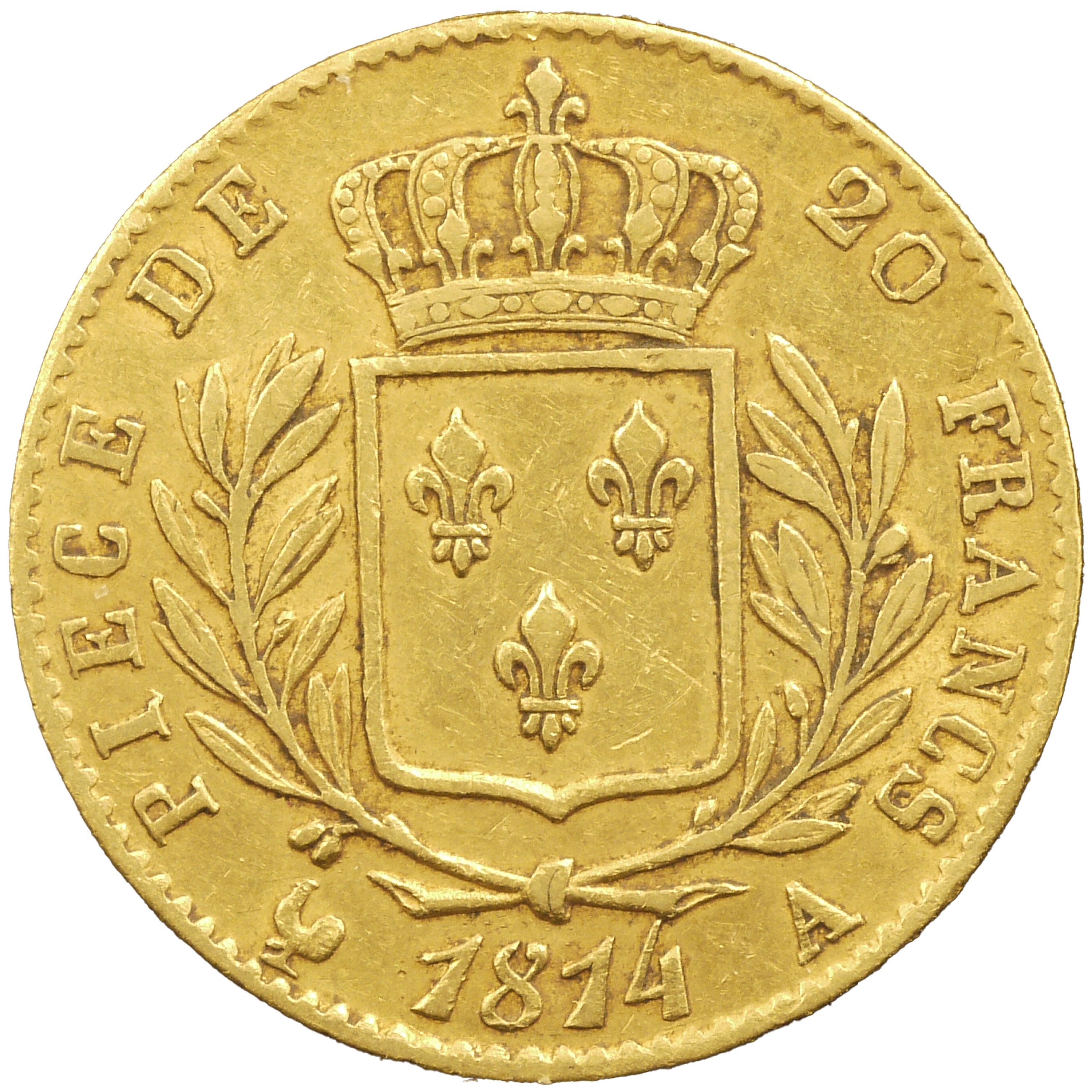 フランス 20フラン金貨 1814年 ルイ18世 軍装