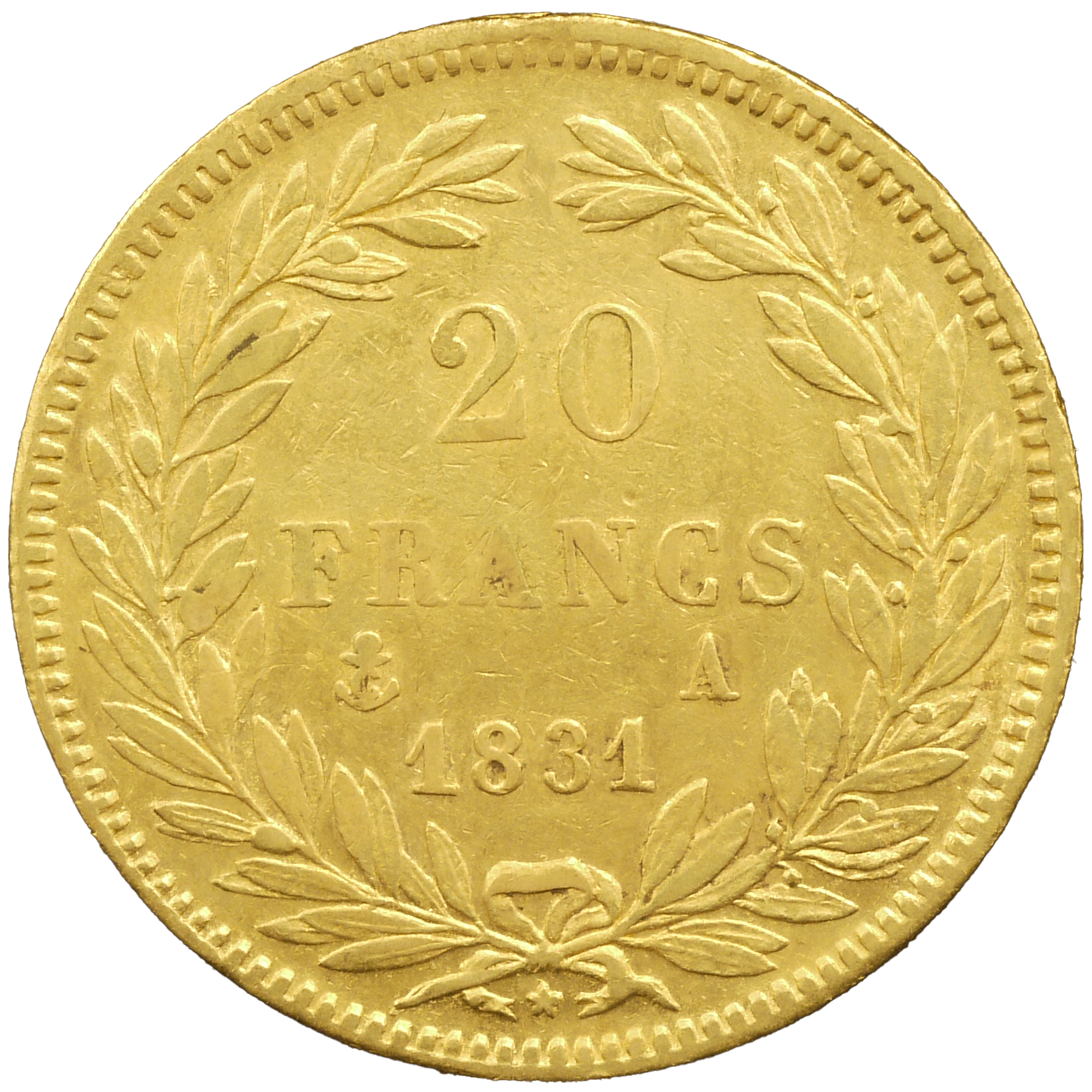 フランス 20フラン金貨 1831年 ルイ=フィリップ1世 無冠