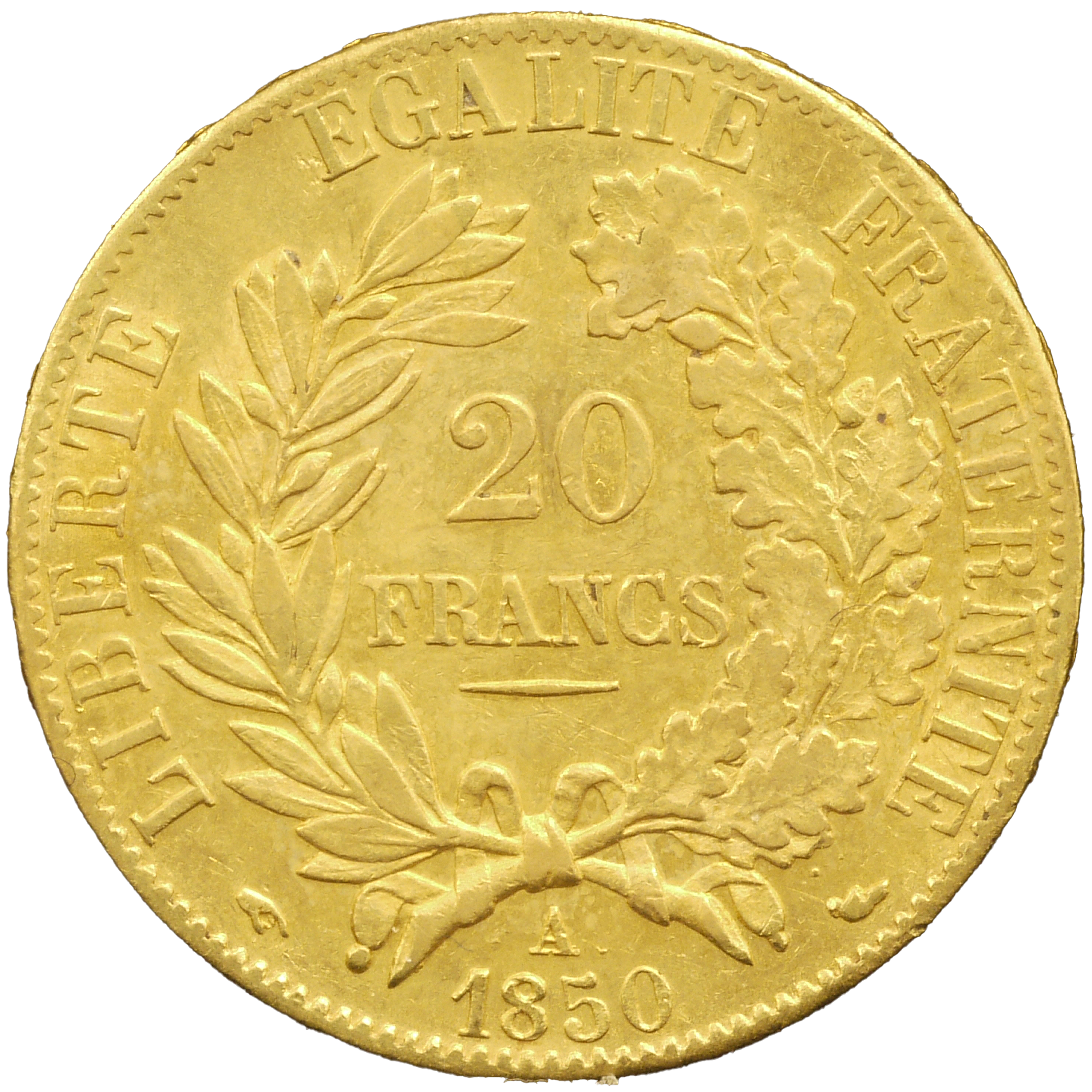 フランス 20フラン金貨 1850年 セレス女神