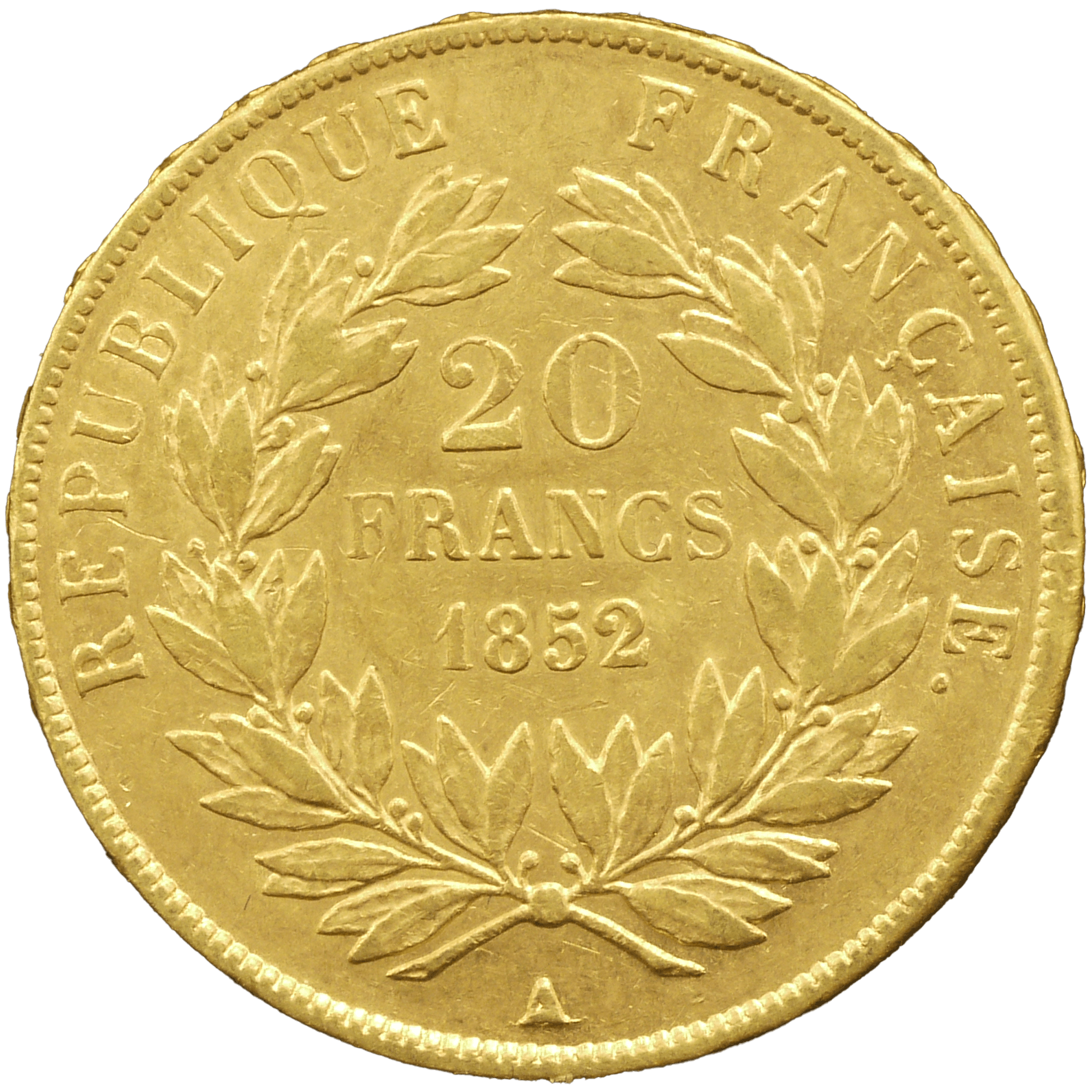 フランス 20フラン金貨 1852年 ナポレオン3世 無冠 - NJ BUYER'S MARKETPLACE