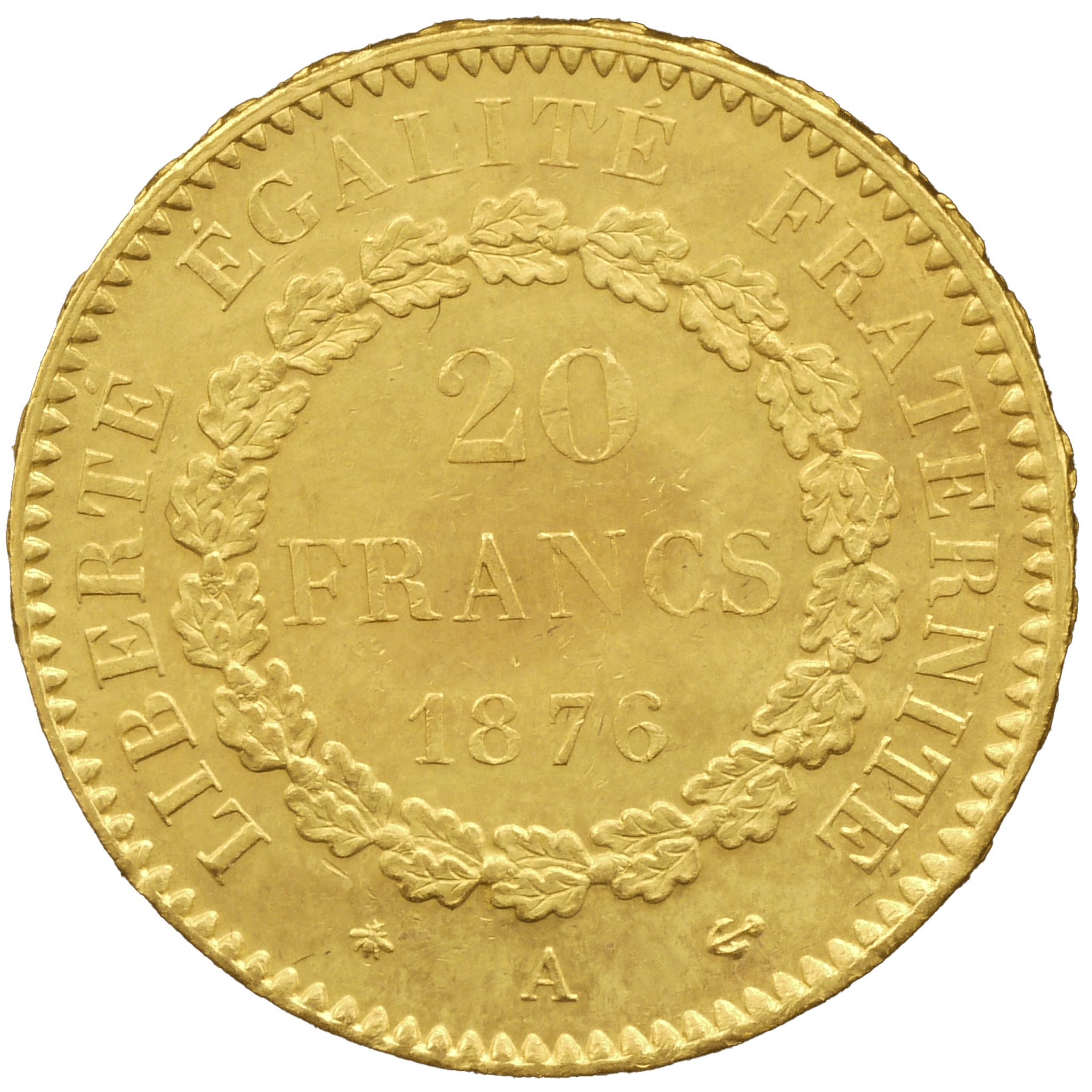 フランス 20フラン金貨 1876年 法の天使 - NJ BUYER'S MARKETPLACE