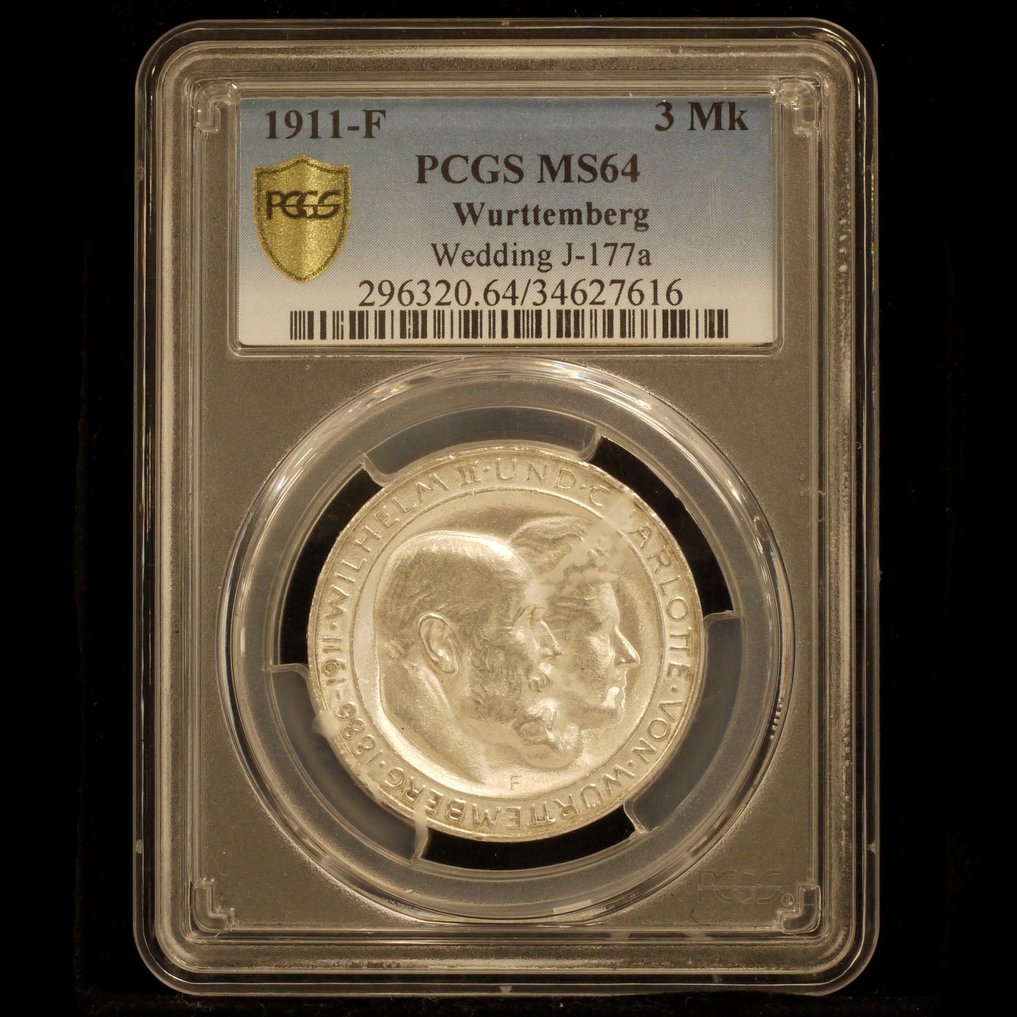 ドイツ 3マルク銀貨 1911年 ヴィルヘルム2世結婚25周年記念 PCGS MS64 - NJ BUYER'S MARKETPLACE