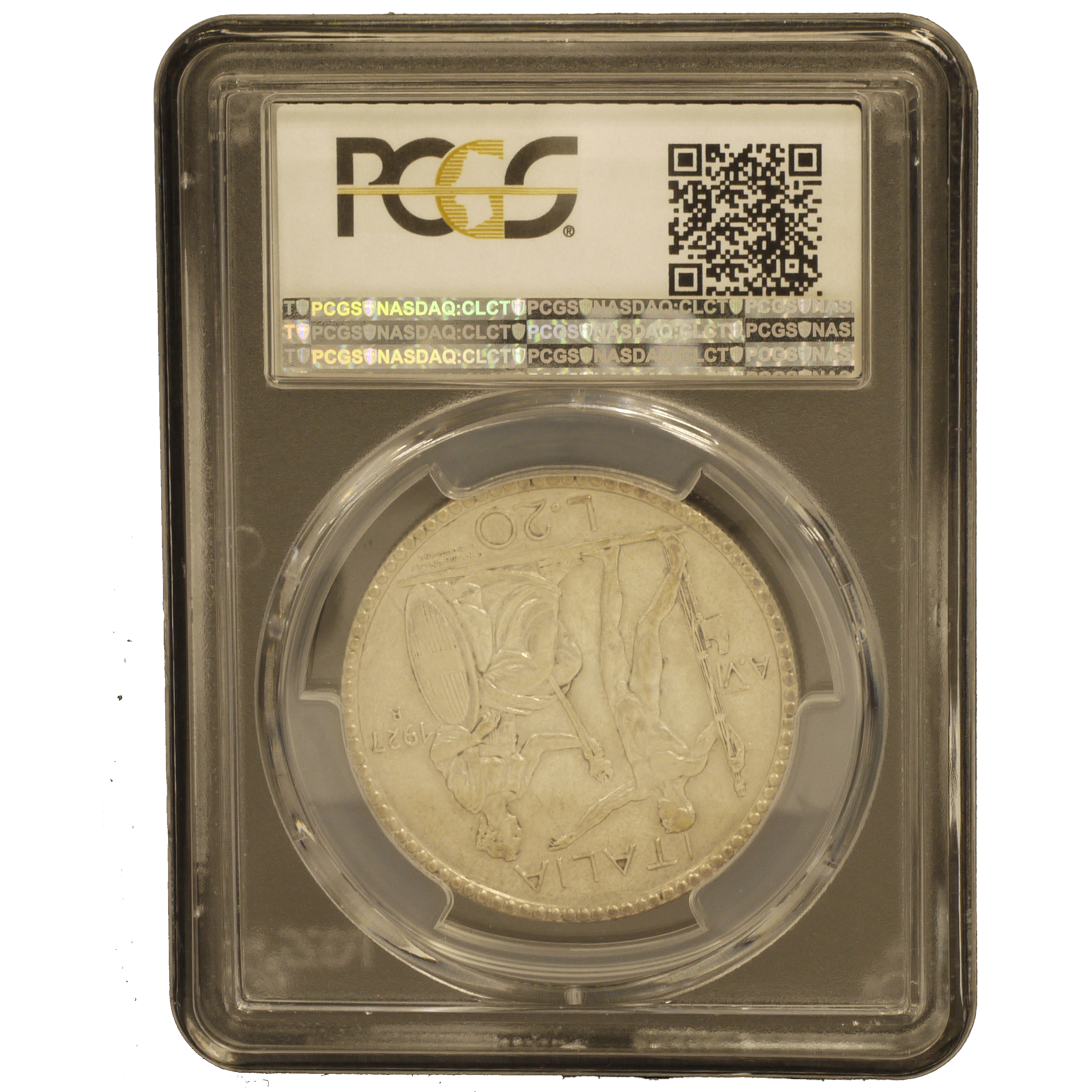 イタリア 20リレ銀貨 1927年 ウィットーリオ・エマヌエーレ3世 PCGS AU55