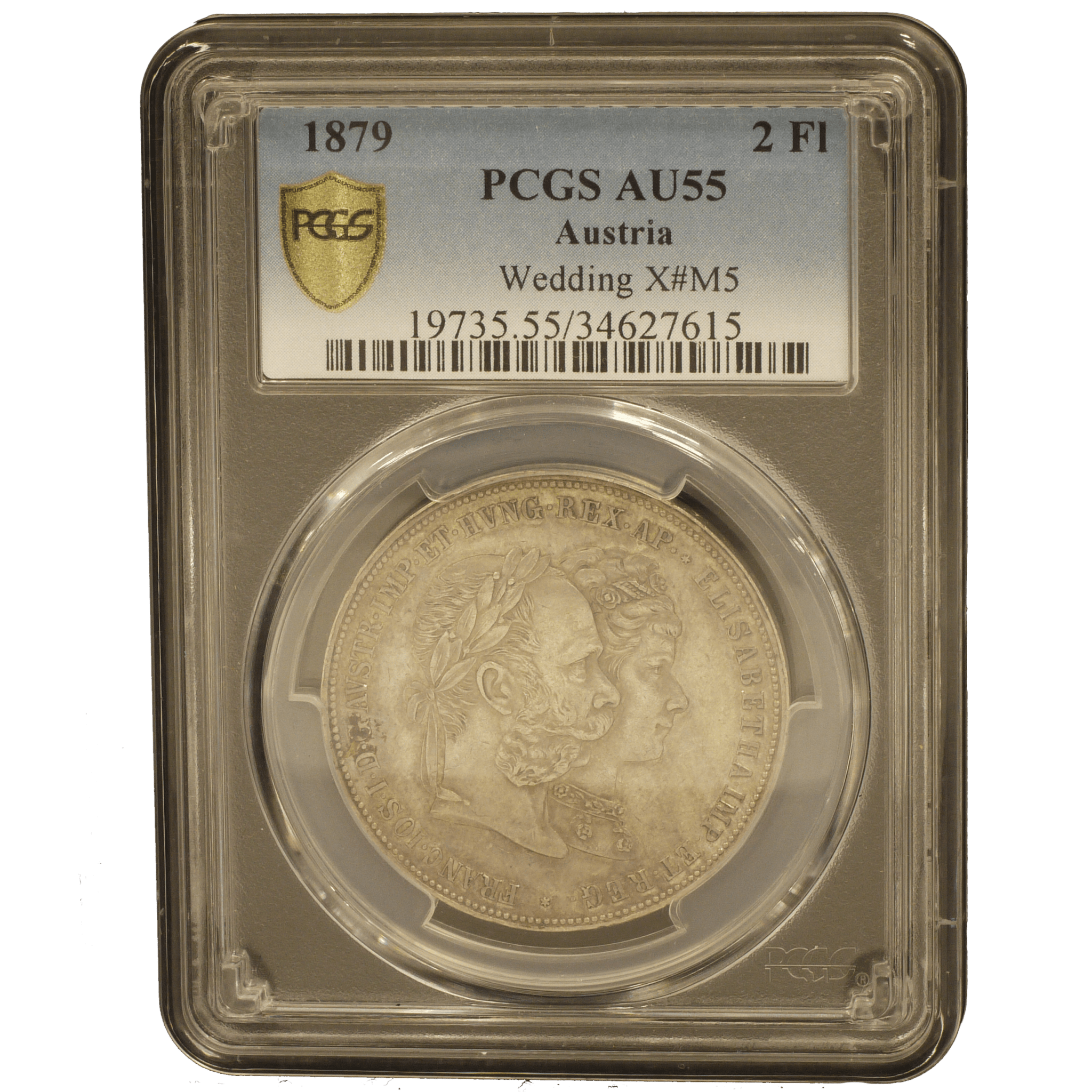 オーストリア=ハンガリー 2フローリン銀貨 1879年 フランツ・ヨーゼフ1世結婚記念 PCGS AU55 - NJ BUYER'S MARKETPLACE