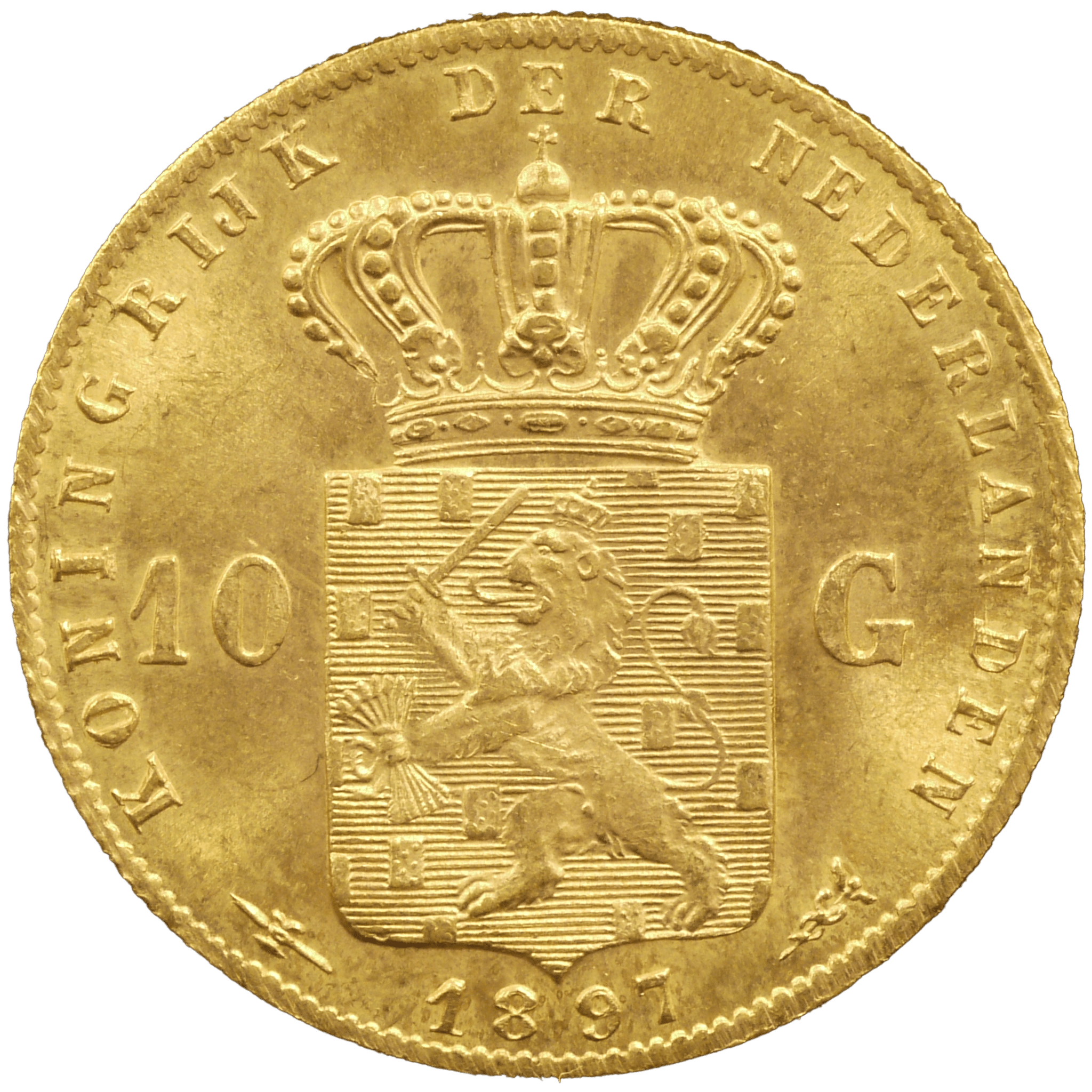 オランダ 10グルデン金貨 1897年 ウィルヘルミナ女王 第1肖像 - NJ BUYER'S MARKETPLACE