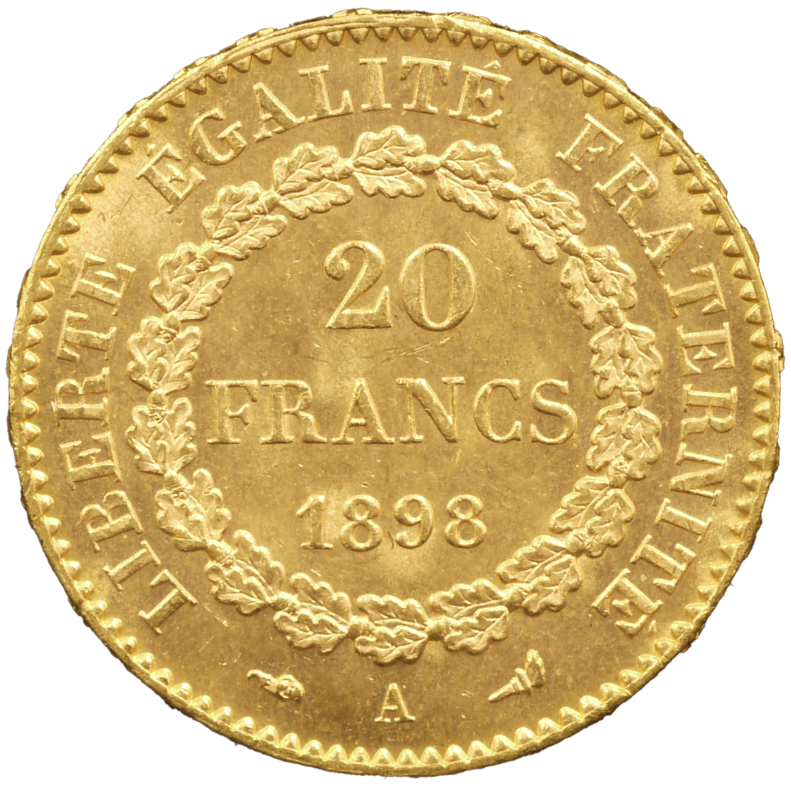 フランス 20フラン金貨 1898年 法の天使 パリ鋳