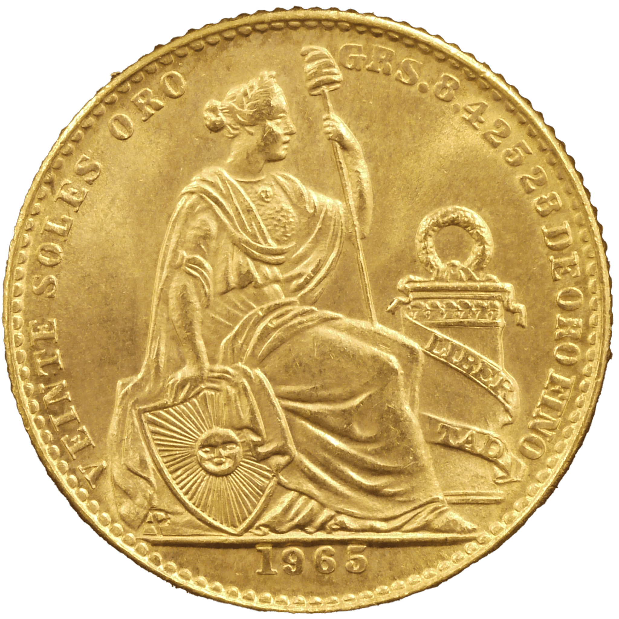 ペルー 20ソル金貨 1965年 リバティ女神座像 - NJ BUYER'S MARKETPLACE