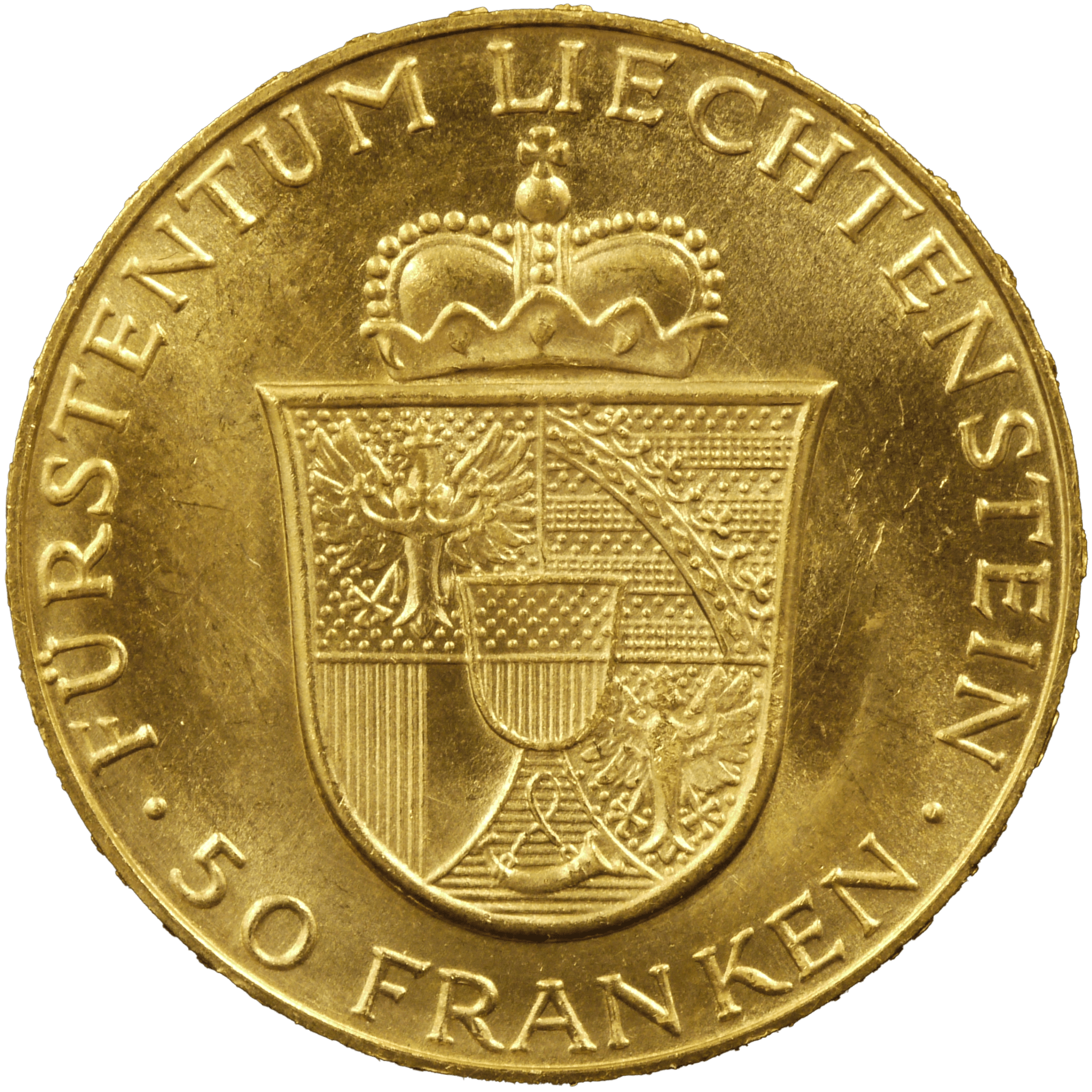 リヒテンシュタイン 50フランケン金貨 1956年 フランツ・ヨーゼフ2世 - NJ BUYER'S MARKETPLACE