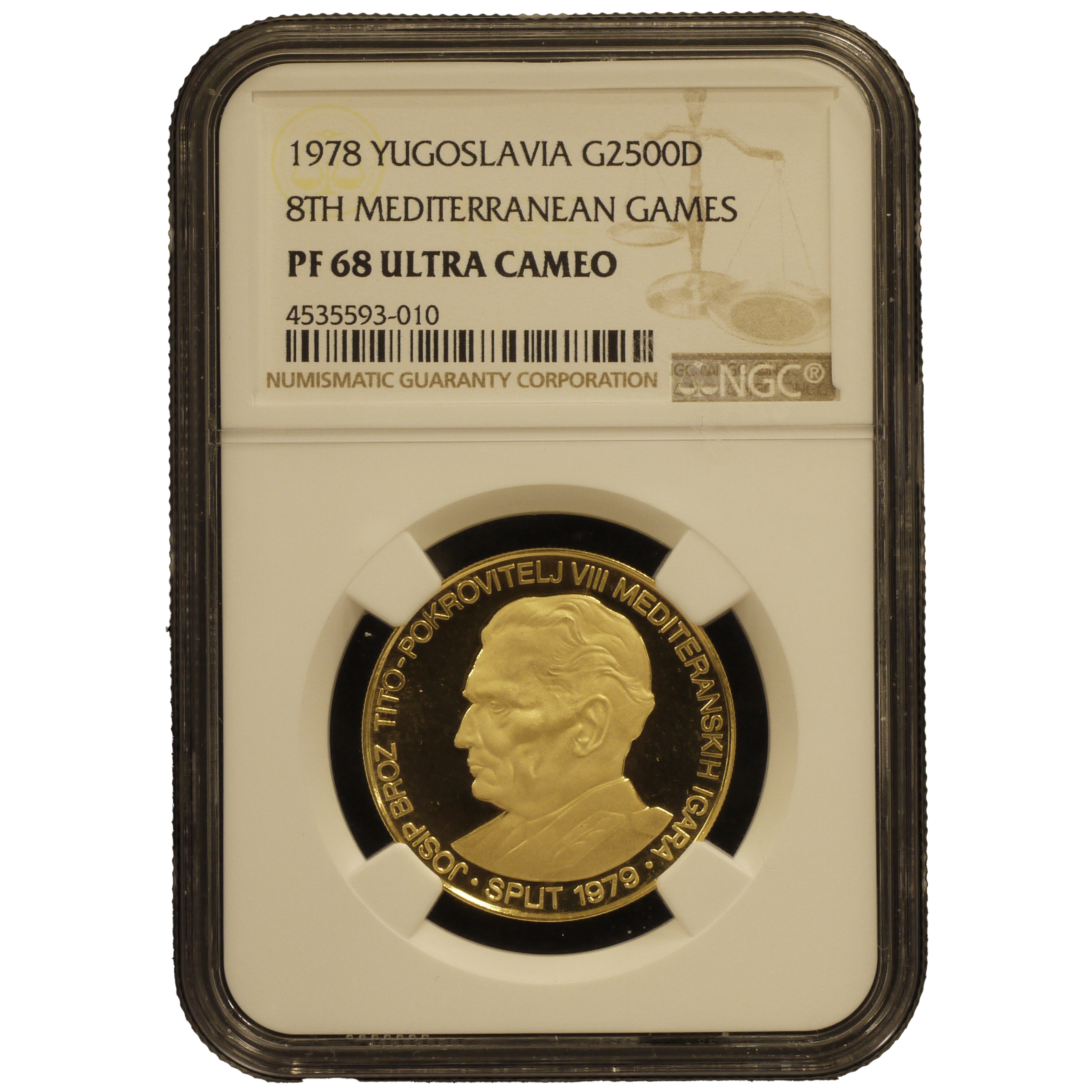ユーゴスラヴィア 2500ディナール金貨 1978年 NGC PF68UC 第8回地中海競技会記念