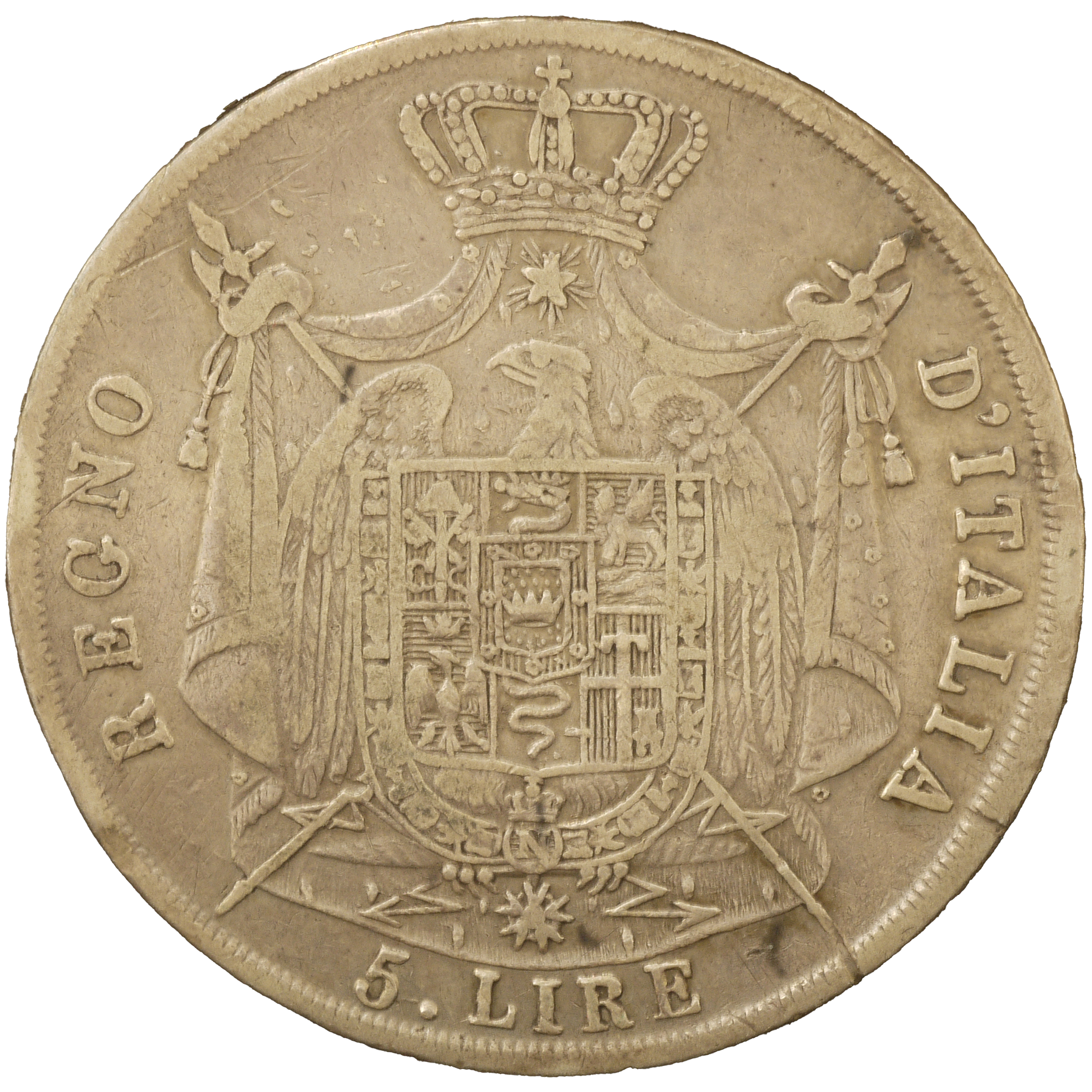 イタリア 5リレ銀貨 1809年 ナポレオン1世 ミラノ鋳