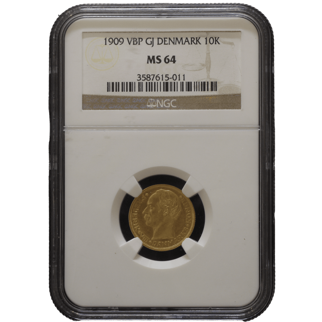 デンマーク 10クローネル金貨 1909年 NGC MS64 フレデリック8世