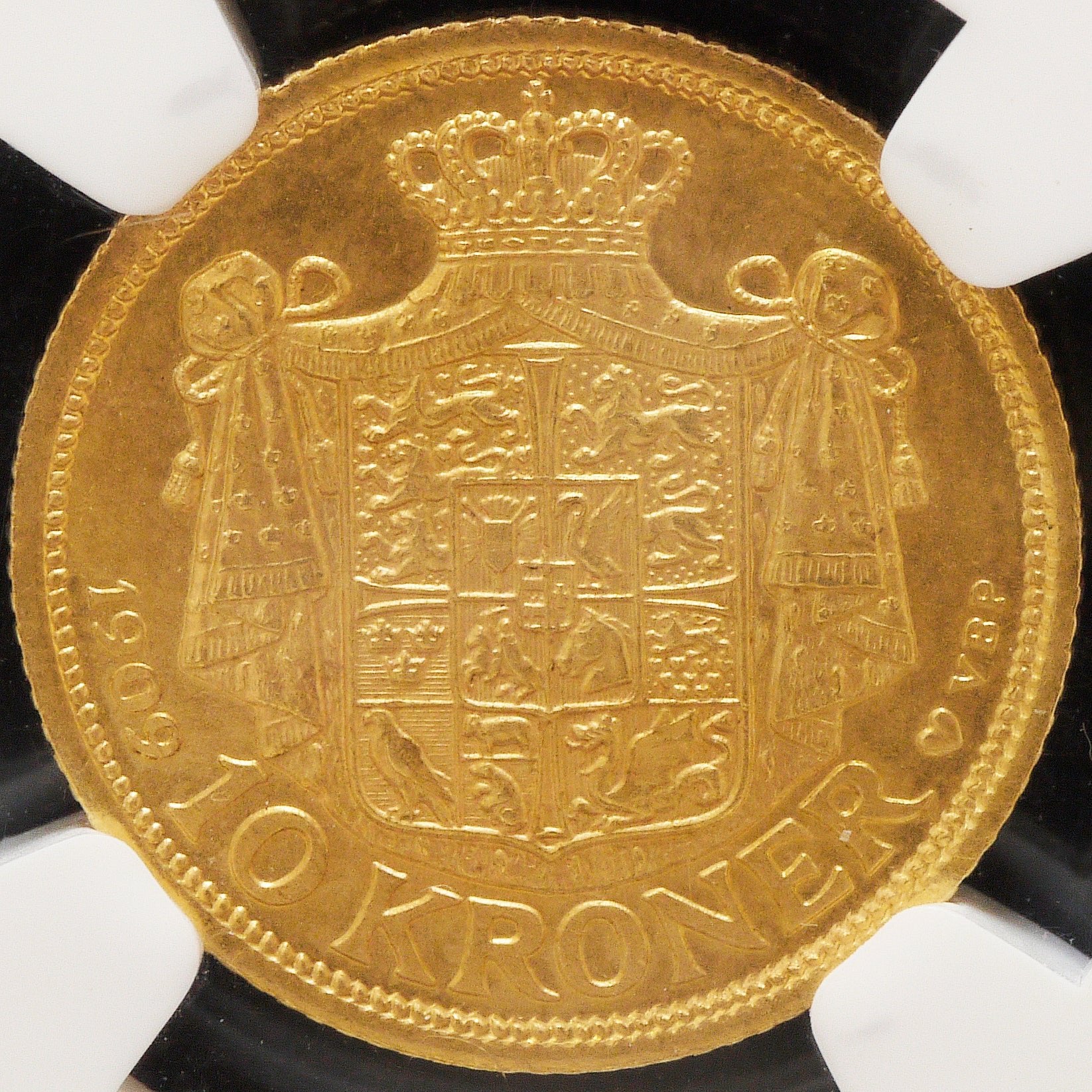 デンマーク 10クローネル金貨 1909年 NGC MS64 フレデリック8世 コペンハーゲン鋳 - NJ BUYER'S MARKETPLACE