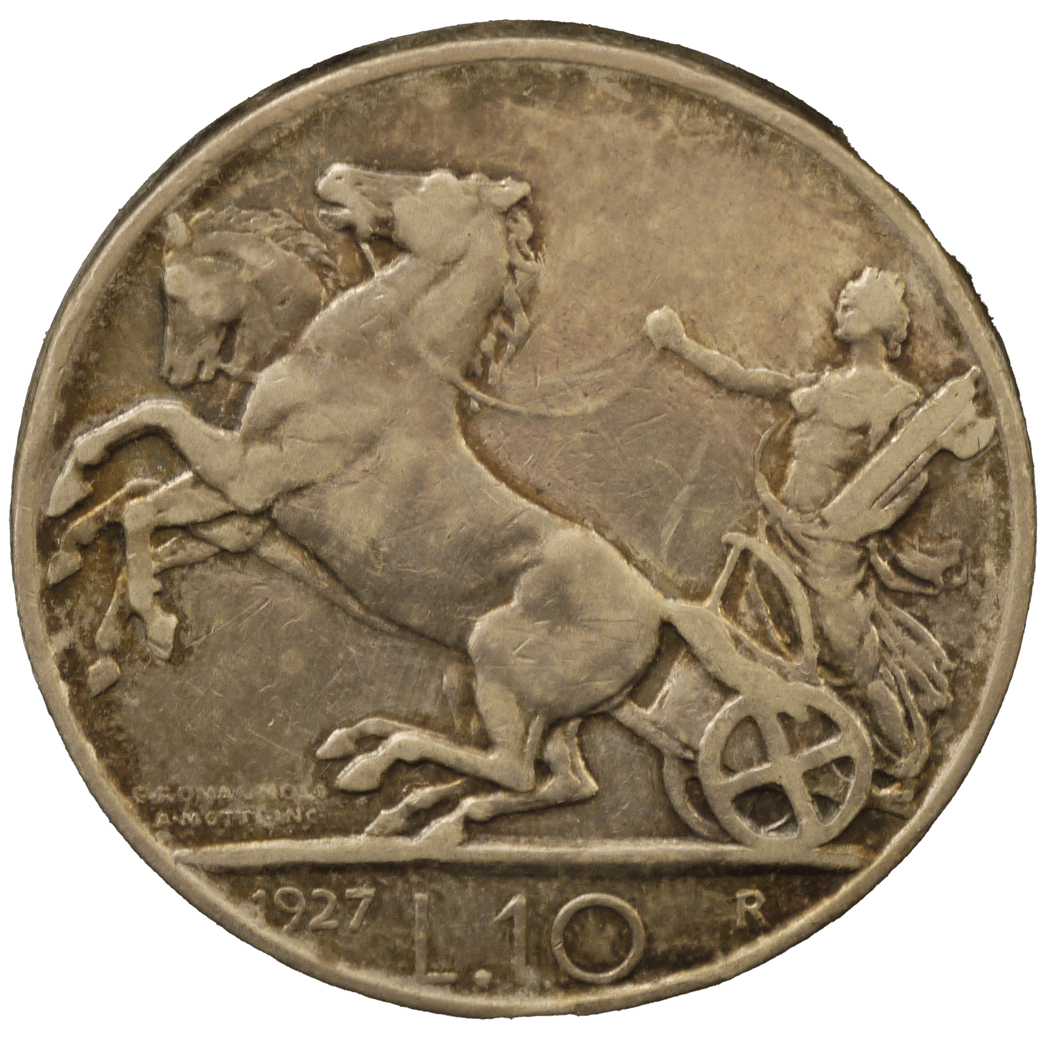 イタリア 2リレ銀貨 1927年 ビガを操るミネルウァ女神 ローマ鋳 - NJ BUYER'S MARKETPLACE