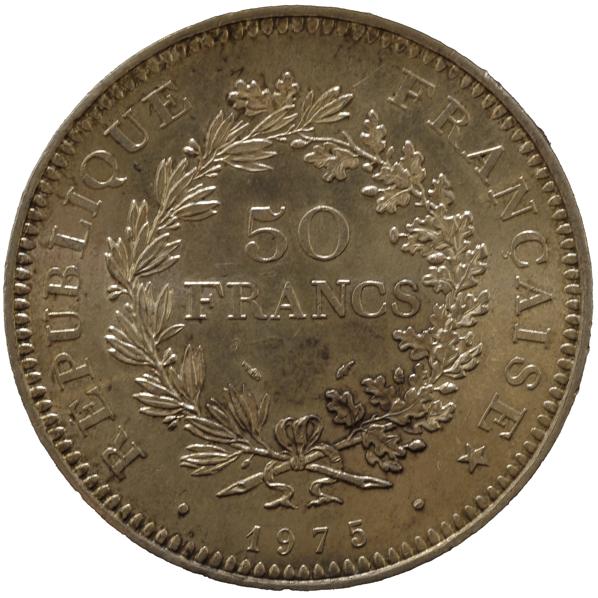 フランス 50フラン銀貨 1975年 第五共和政 英雄ヘラクレス パリ鋳 - NJ BUYER'S MARKETPLACE