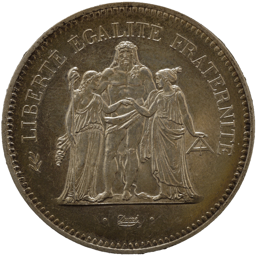 フランス 50フラン銀貨 1974年 第五共和政 英雄ヘラクレス パリ鋳｜NJ