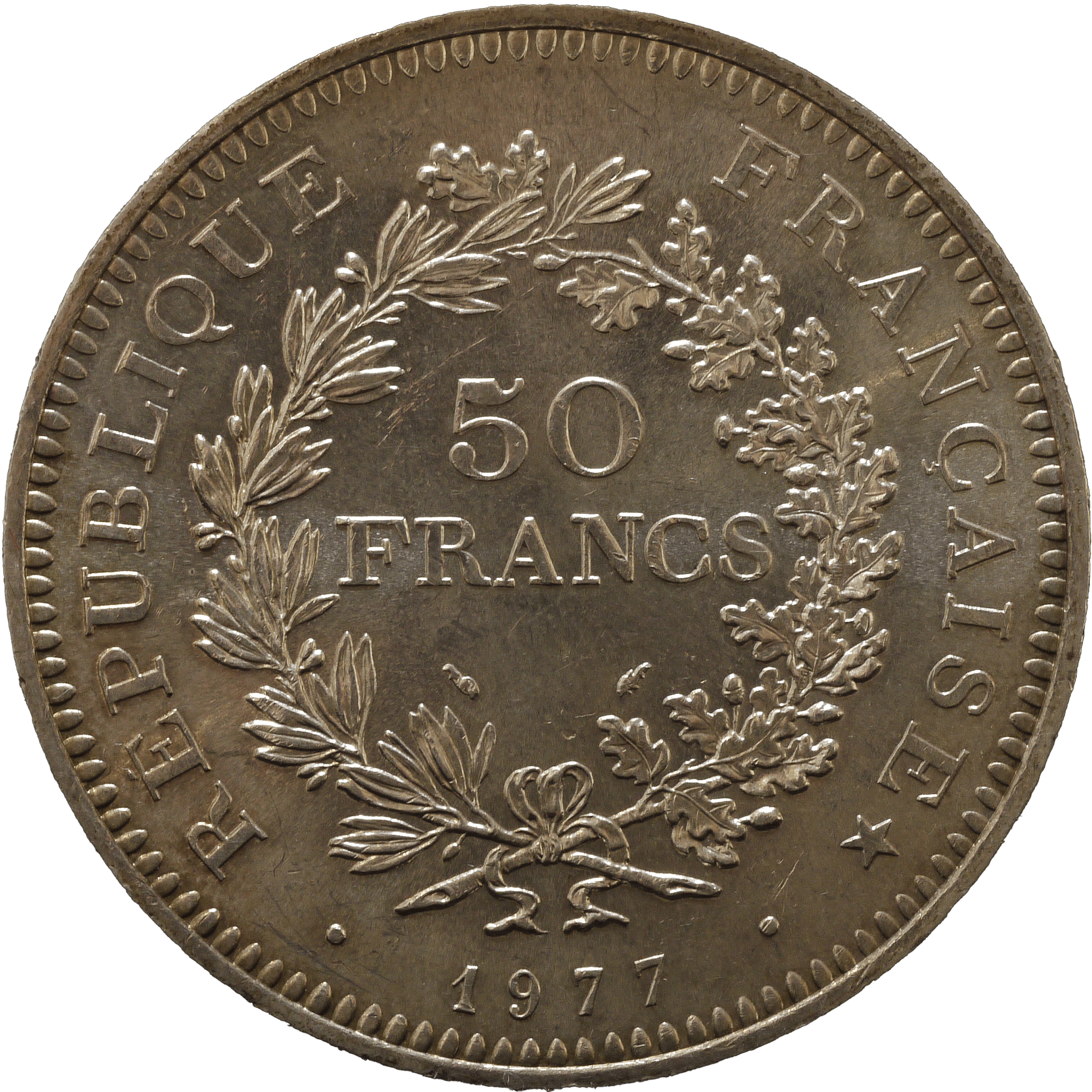 フランス 50フラン銀貨 1977年 第五共和政 英雄ヘラクレス パリ鋳 - NJ BUYER'S MARKETPLACE