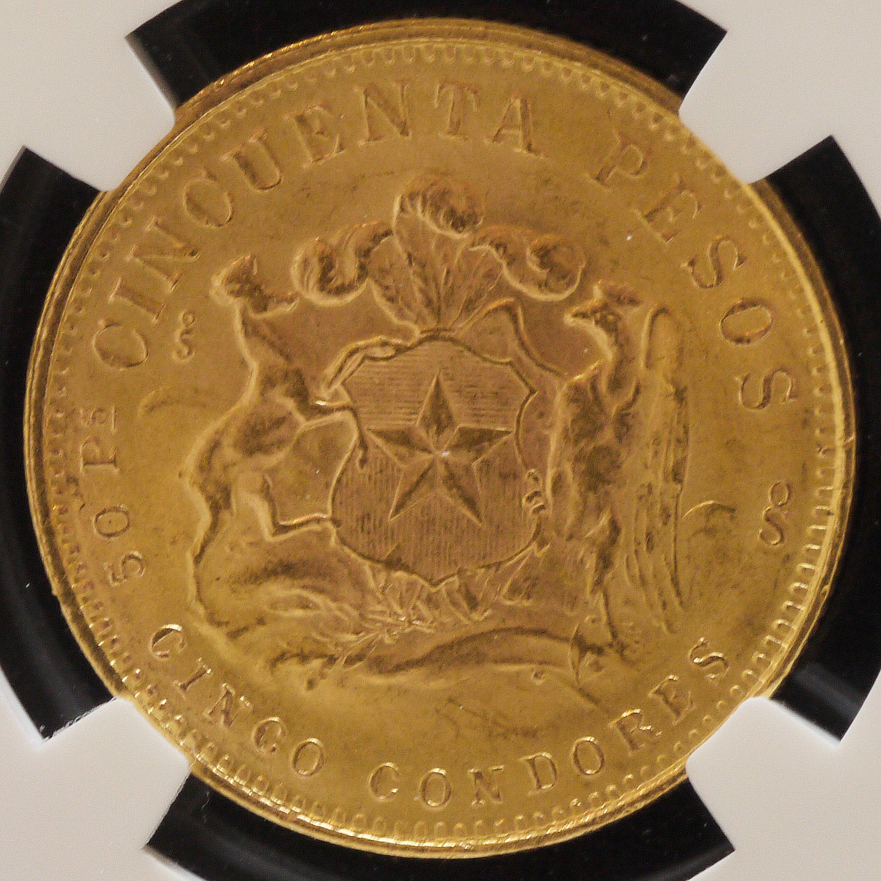 チリ 50ペソ金貨 1970年 チリの女性像 サンティアゴ鋳 NGC MS64