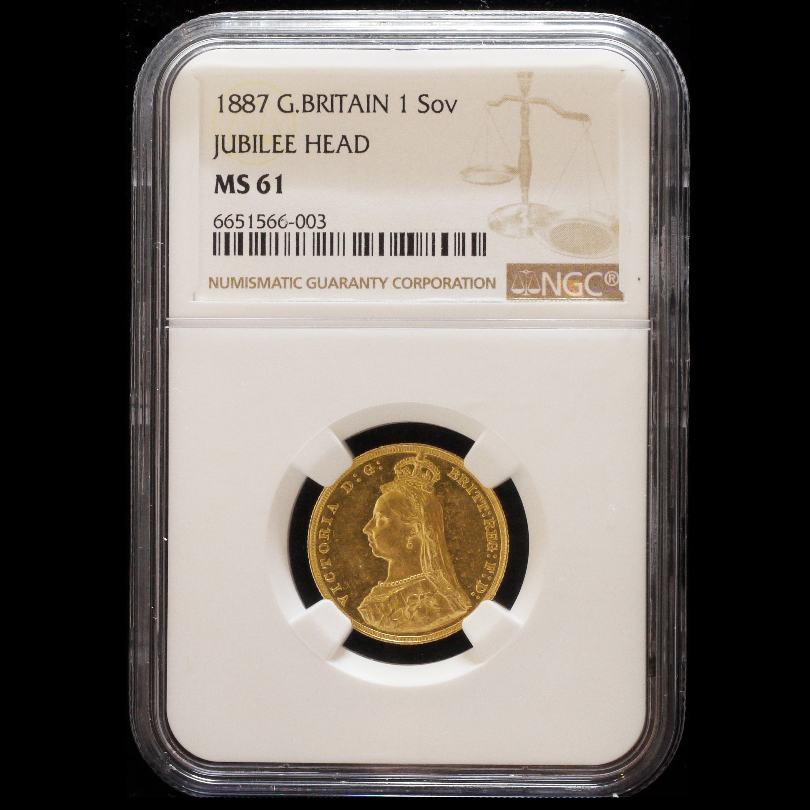イギリス ソヴリン金貨 1887年 ヴィクトリア ロンドン鋳 NGC MS61