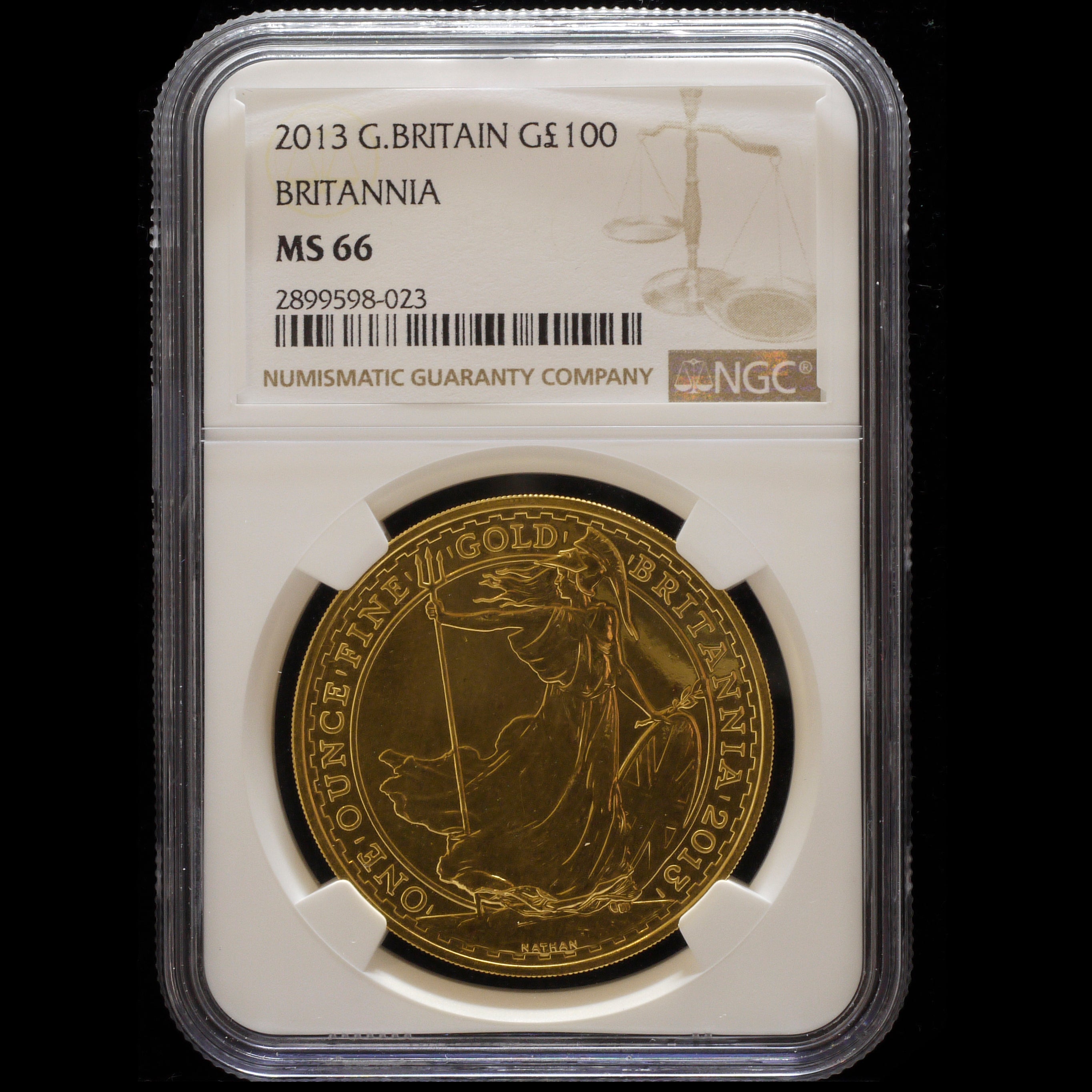 イギリス 100ポンド金貨 2013年 エリザベス2世 ロンドン鋳 NGC MS66