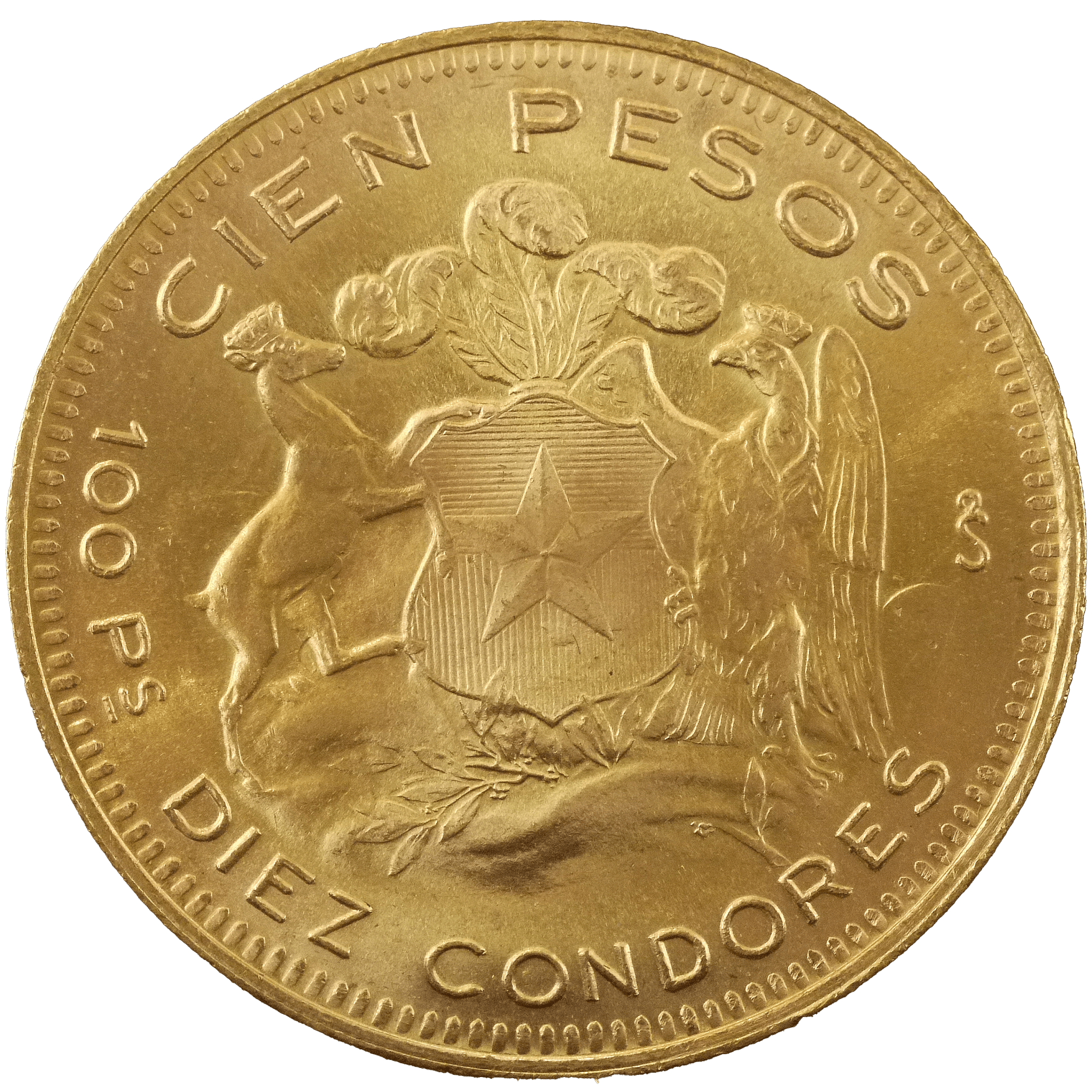 チリ 100ペソ金貨 1955年 チリの女性像 サンディアゴ鋳 - NJ BUYER'S MARKETPLACE
