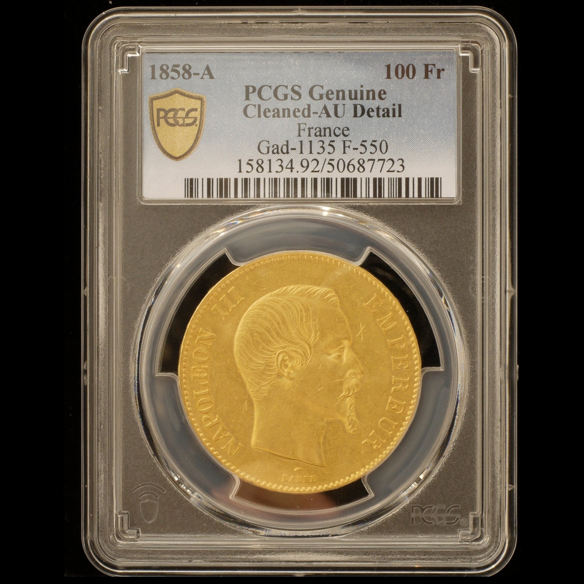 フランス 100フラン金貨 1858年 ナポレオン3世 パリ鋳 PCGS AU Details - NJ BUYER'S MARKETPLACE