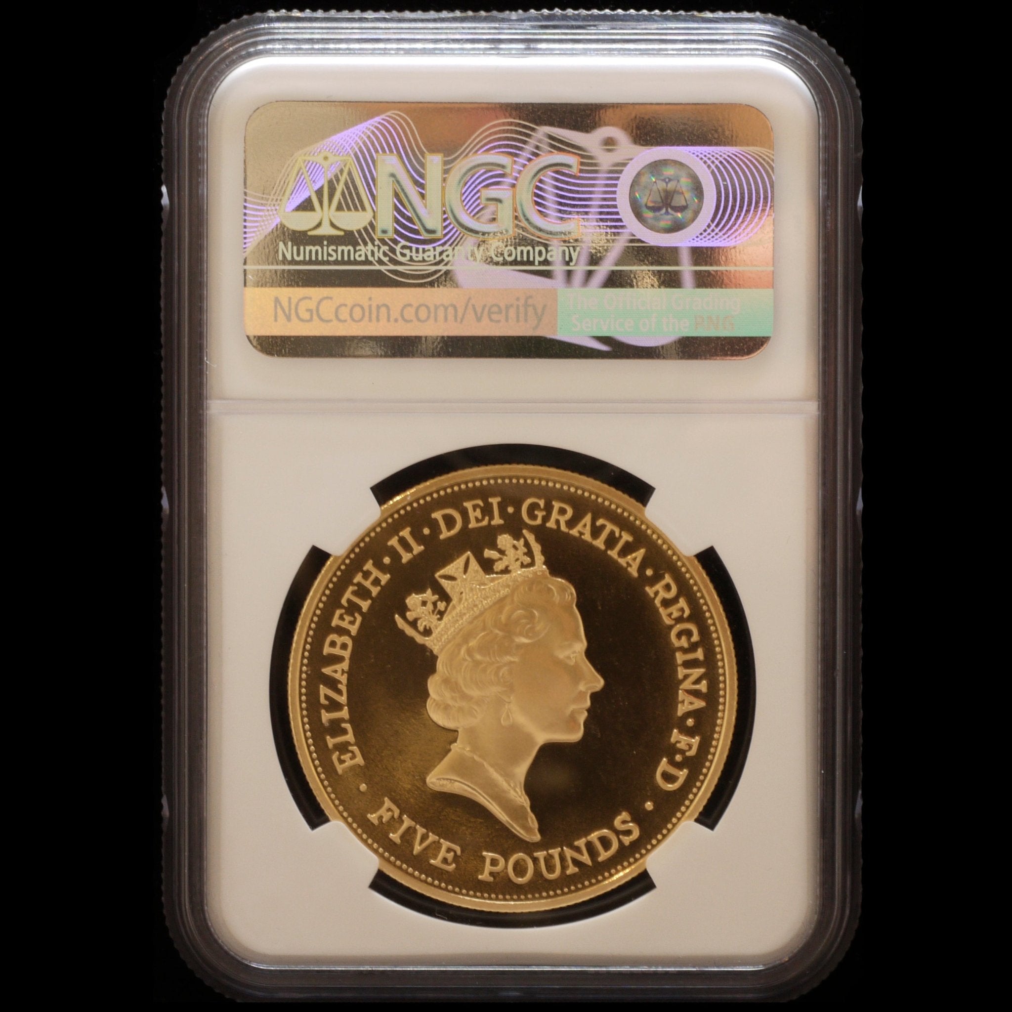 イギリス 5ポンド金貨 1990年 クイーンマザー生誕90周年 NGC PF69 ULTRA CAMEO - NJ BUYER'S MARKETPLACE