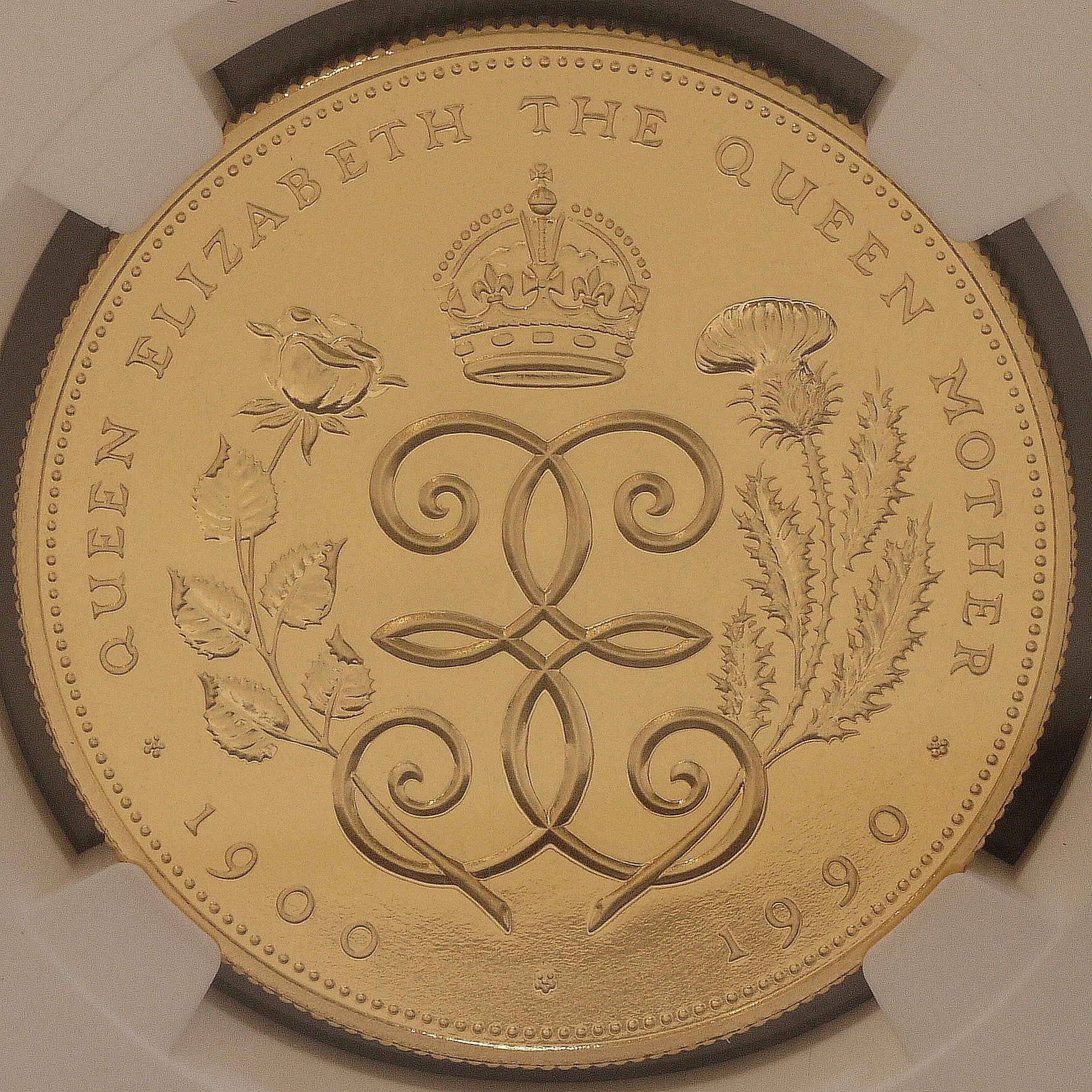 イギリス 5ポンド金貨 1990年 クイーンマザー生誕90周年 NGC PF69 ULTRA CAMEO - NJ BUYER'S MARKETPLACE