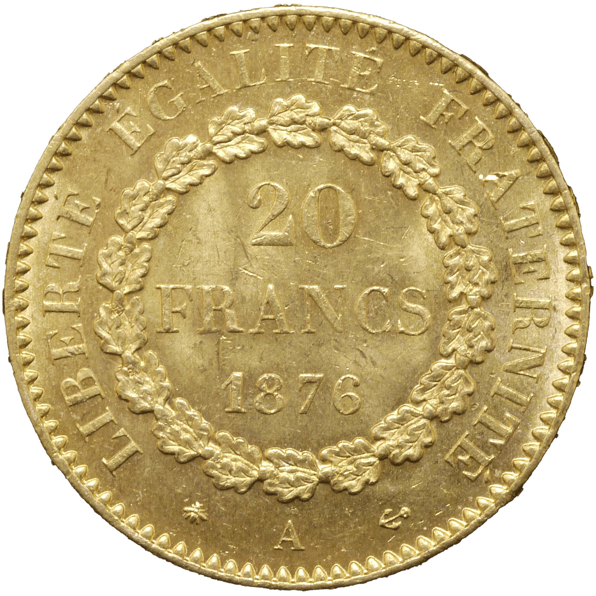 フランス 20フラン金貨 1876年 法の天使 パリ鋳 - NJ BUYER'S MARKETPLACE