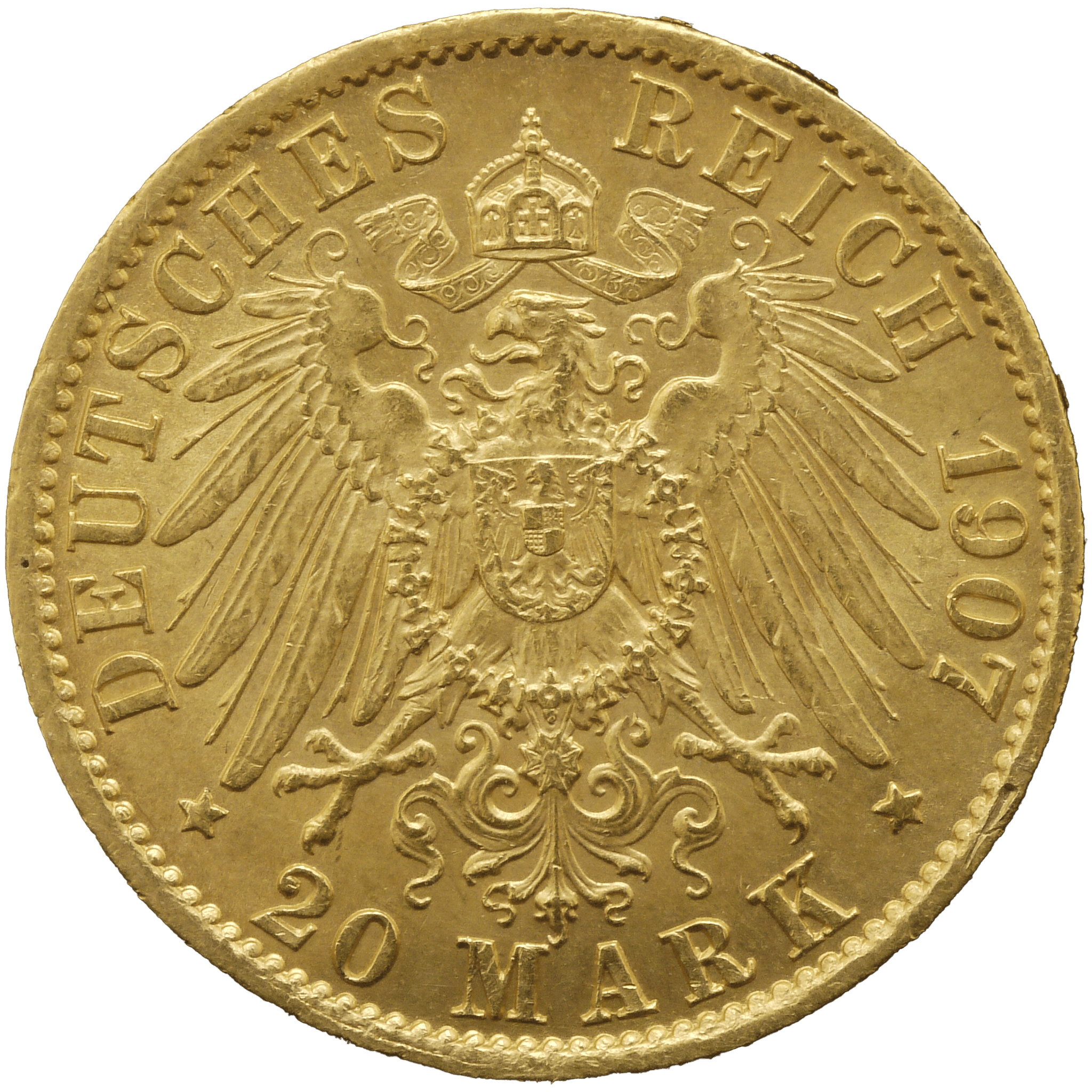 ドイツ 20マルク金貨 1907年 ヴィルヘルム2世 ベルリン鋳 - NJ BUYER'S MARKETPLACE
