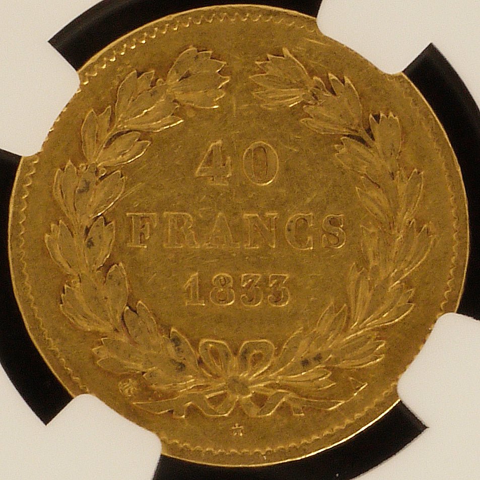フランス 40フラン金貨 1833年 パリ鋳 ルイ=フィリップ1世 NGC XF Details - NJ BUYER'S MARKETPLACE