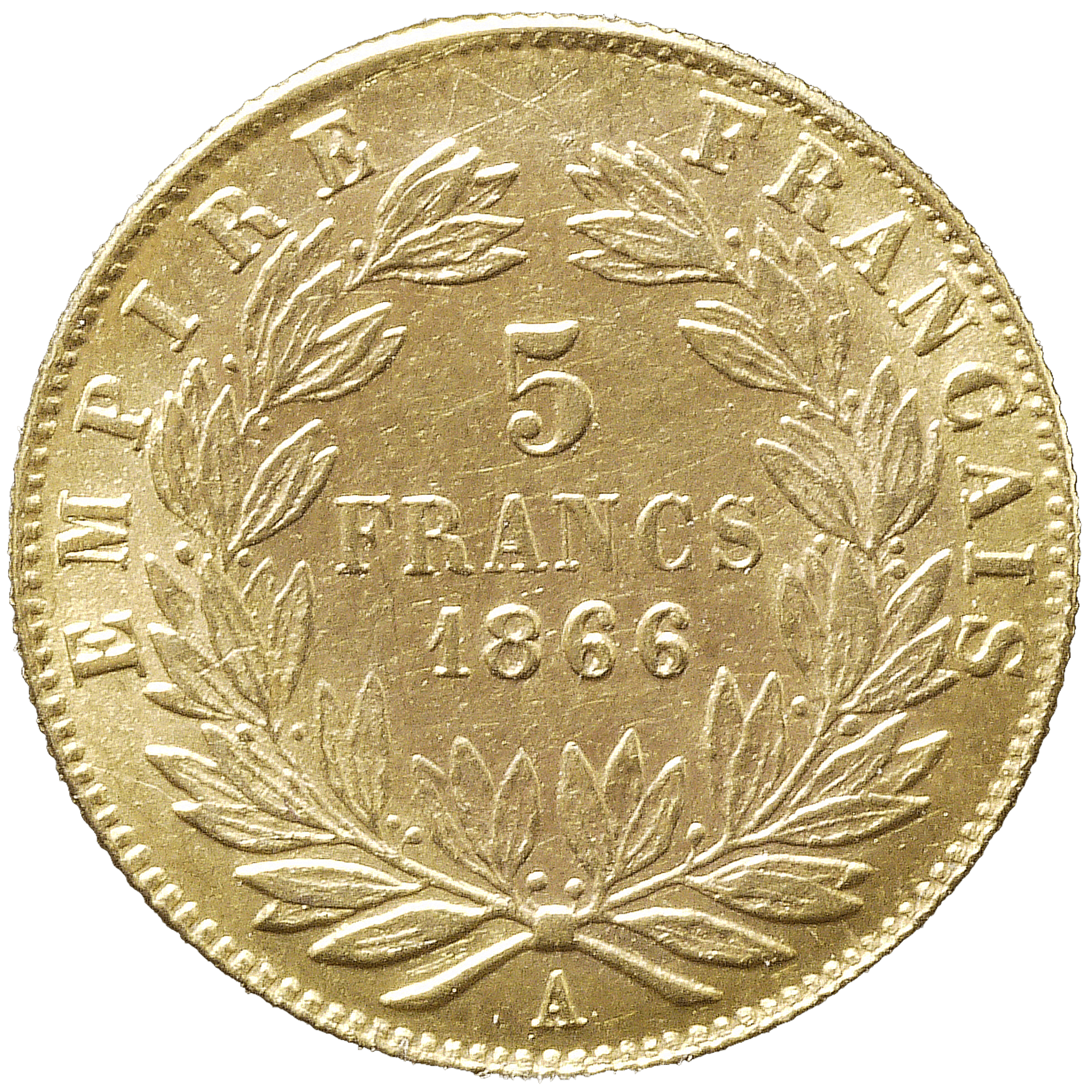 フランス 5フラン金貨 1866年 パリ鋳 ナポレオン3世 有冠 - NJ BUYER'S MARKETPLACE