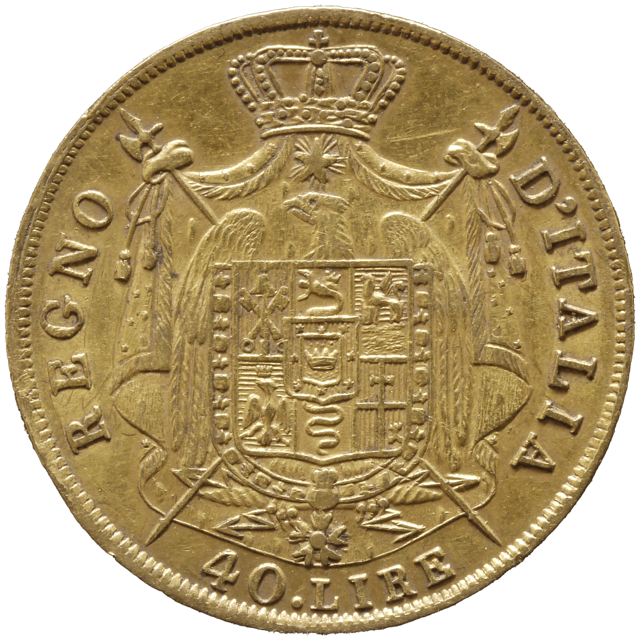 イタリア 40リレ金貨 1810年 ナポレオン1世 無冠 ミラノ鋳 - NJ BUYER'S MARKETPLACE