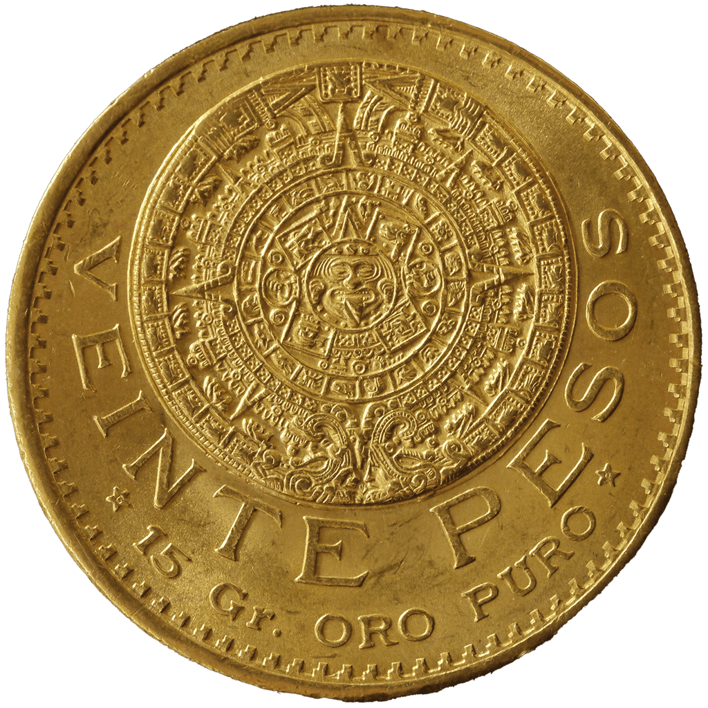 メキシコ金貨。アステカアッテカカレンダー 。 メキシコ 20ペソ金貨 1921年 アステカカレンダー オーバーデイト