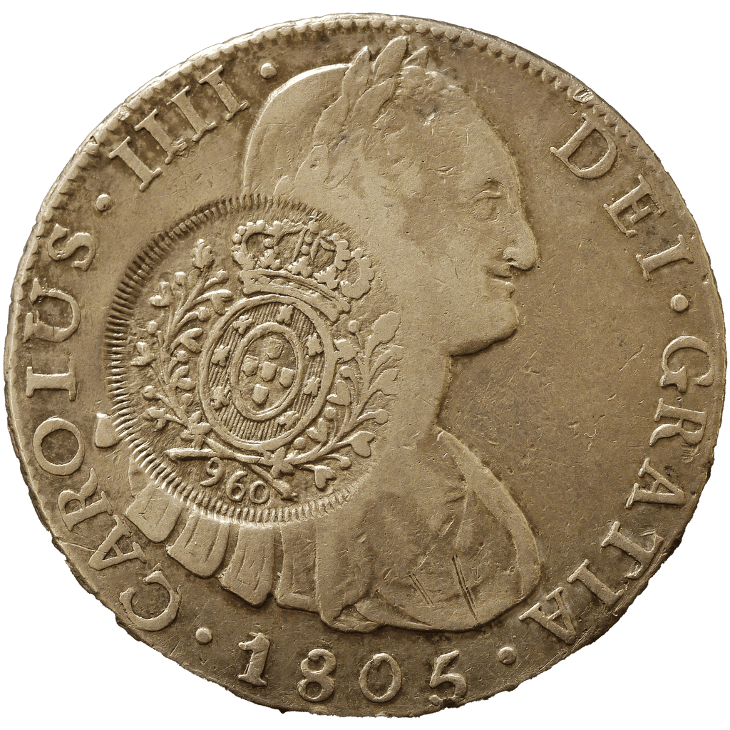 ボリビア 8レアル銀貨 1805年 ポトシ鋳 カルロス4世 加刻印 ブラジル
