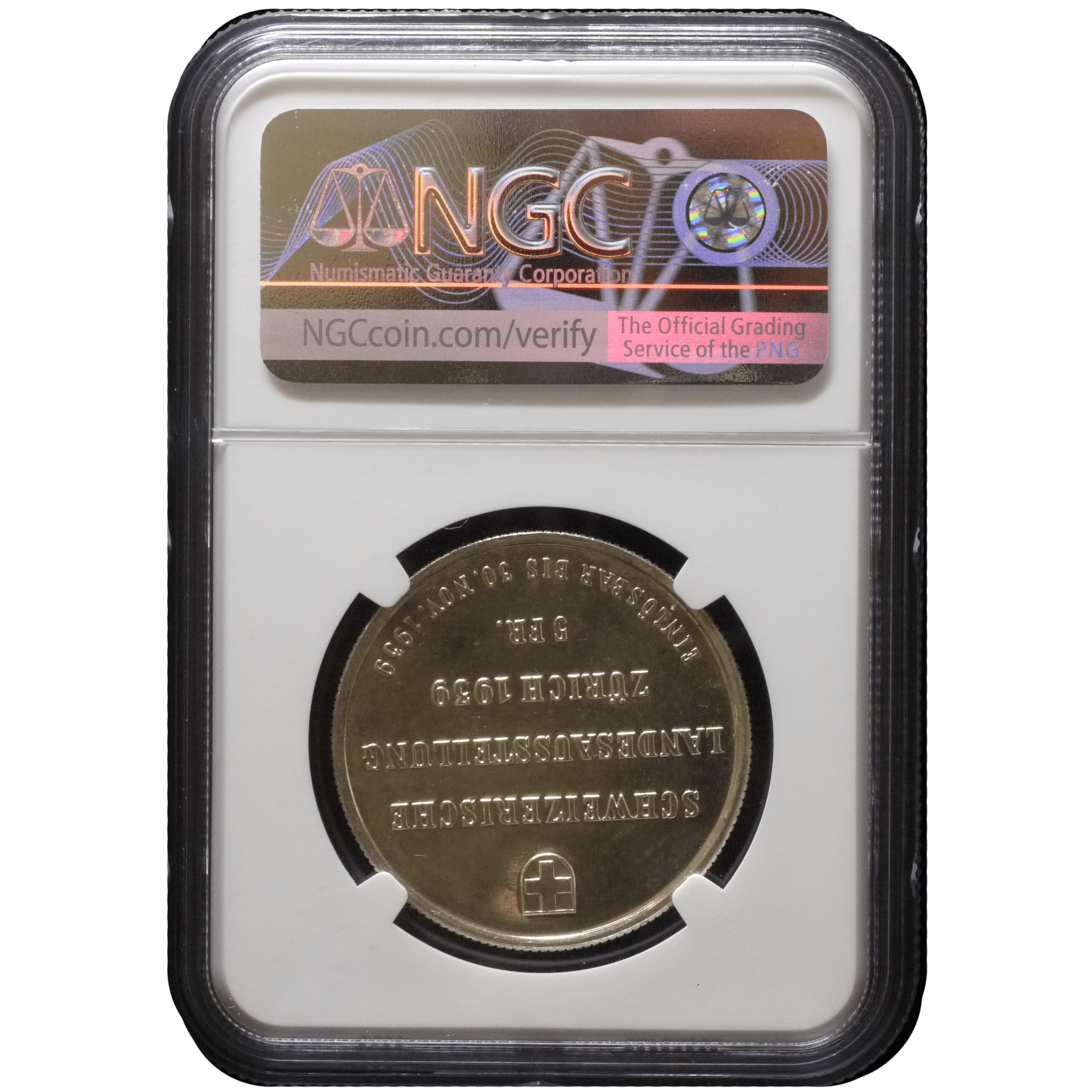 スイス 5フラン銀貨 1939年 チューリッヒ博覧会 NGC MS65 - NJ BUYER'S MARKETPLACE