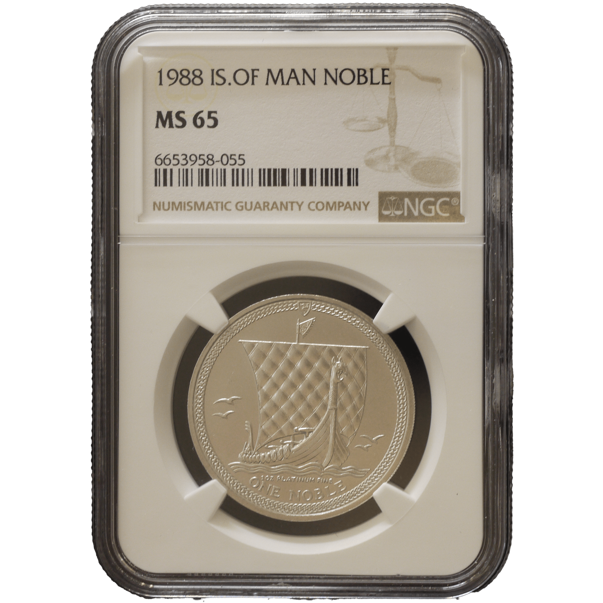 マン島 1ノーブルプラチナ貨 1988年 ポブジョイ鋳 ヴァイキング船 NGC MS65 - NJ BUYER'S MARKETPLACE