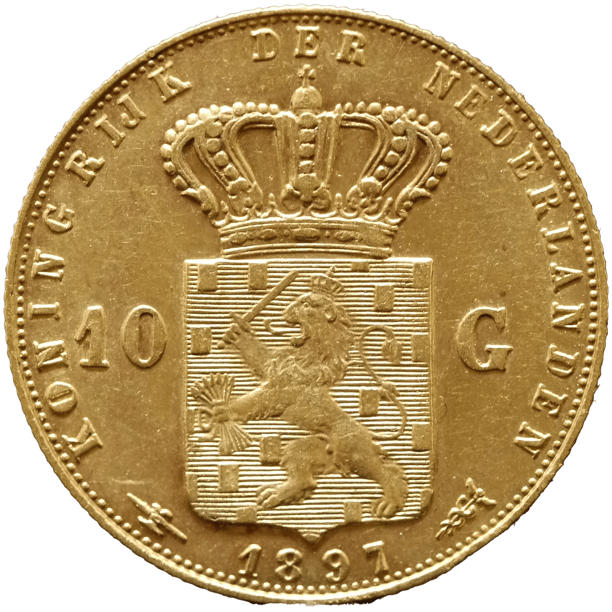 オランダ 10グルデン金貨 1897年 ウィルヘルミナ女王 第1肖像 - NJ BUYER'S MARKETPLACE