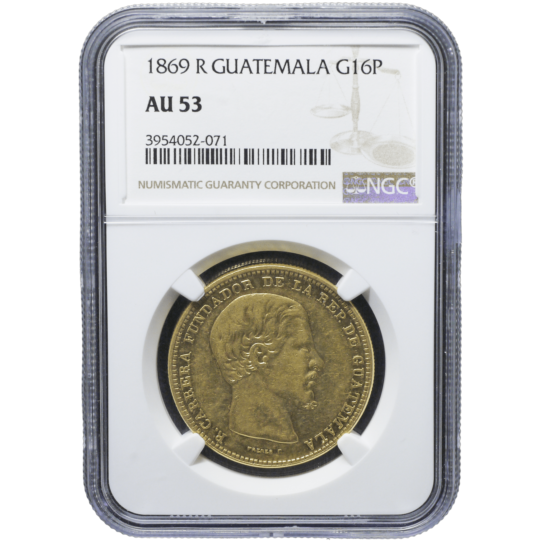 グアテマラ 16ペソ金貨 1869年 ラファエル・カレーラ NGC AU53 - NJ BUYER'S MARKETPLACE