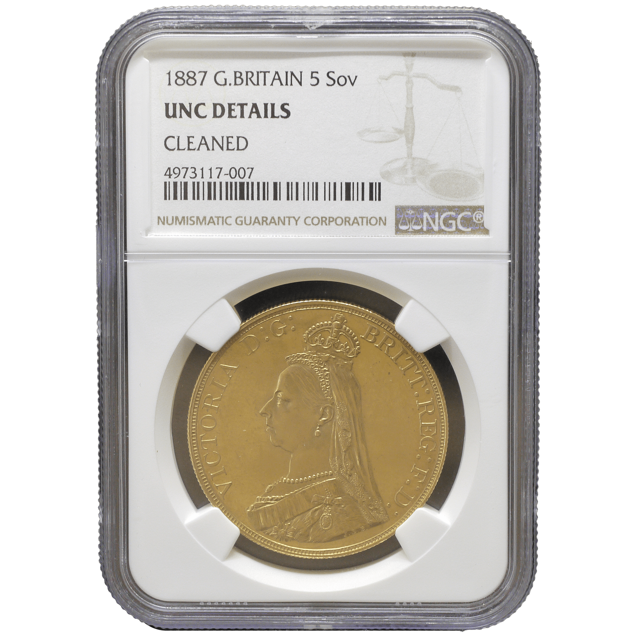 イギリス 5ポンド金貨 1887年 ロンドン鋳 ヴィクトリア NGC UNC Details - NJ BUYER'S MARKETPLACE