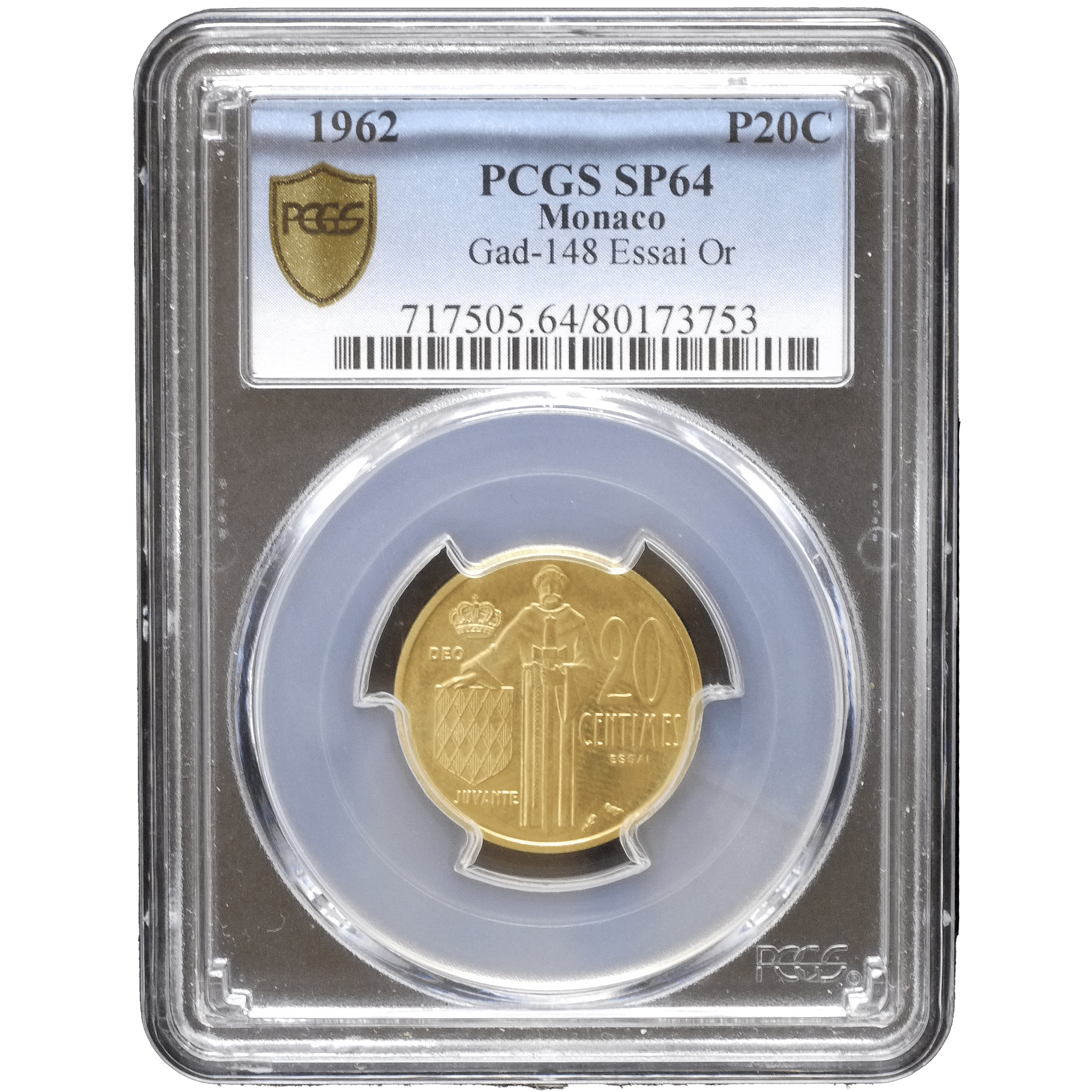 モナコ 20サンチーム金貨 1962年 パリ鋳 レーニエ3世 エッセイ(試鋳貨)PCGS SP64 - NJ BUYER'S MARKETPLACE