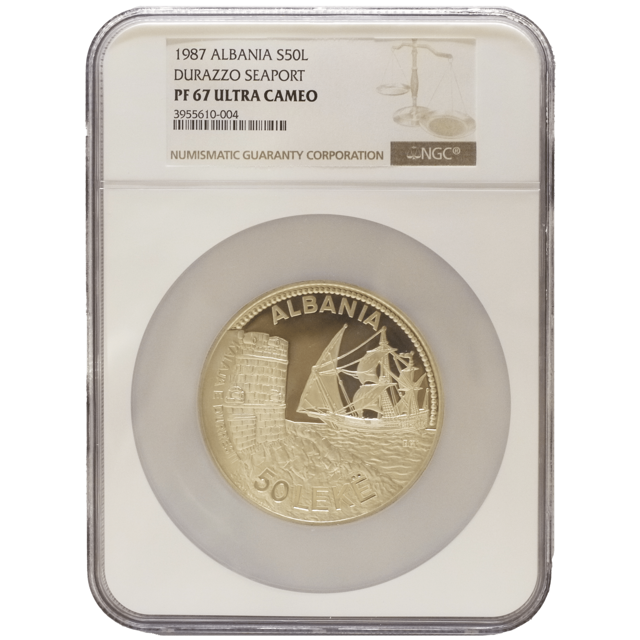 アルバニア 50レク銀貨 ハンガリー鋳 帆船 1987年 NGC PF67UC - NJ BUYER'S MARKETPLACE