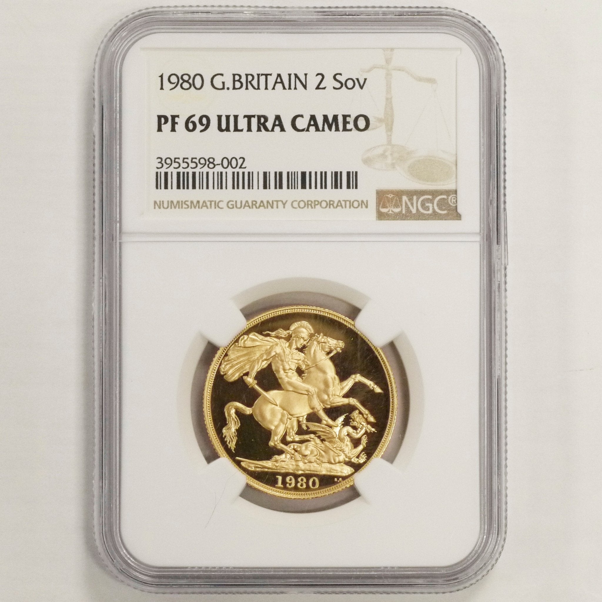 イギリス 2ソヴリン金貨 1980年 ロンドン鋳 聖ジョージの竜退治 NGC PF69UC - NJ BUYER'S MARKETPLACE