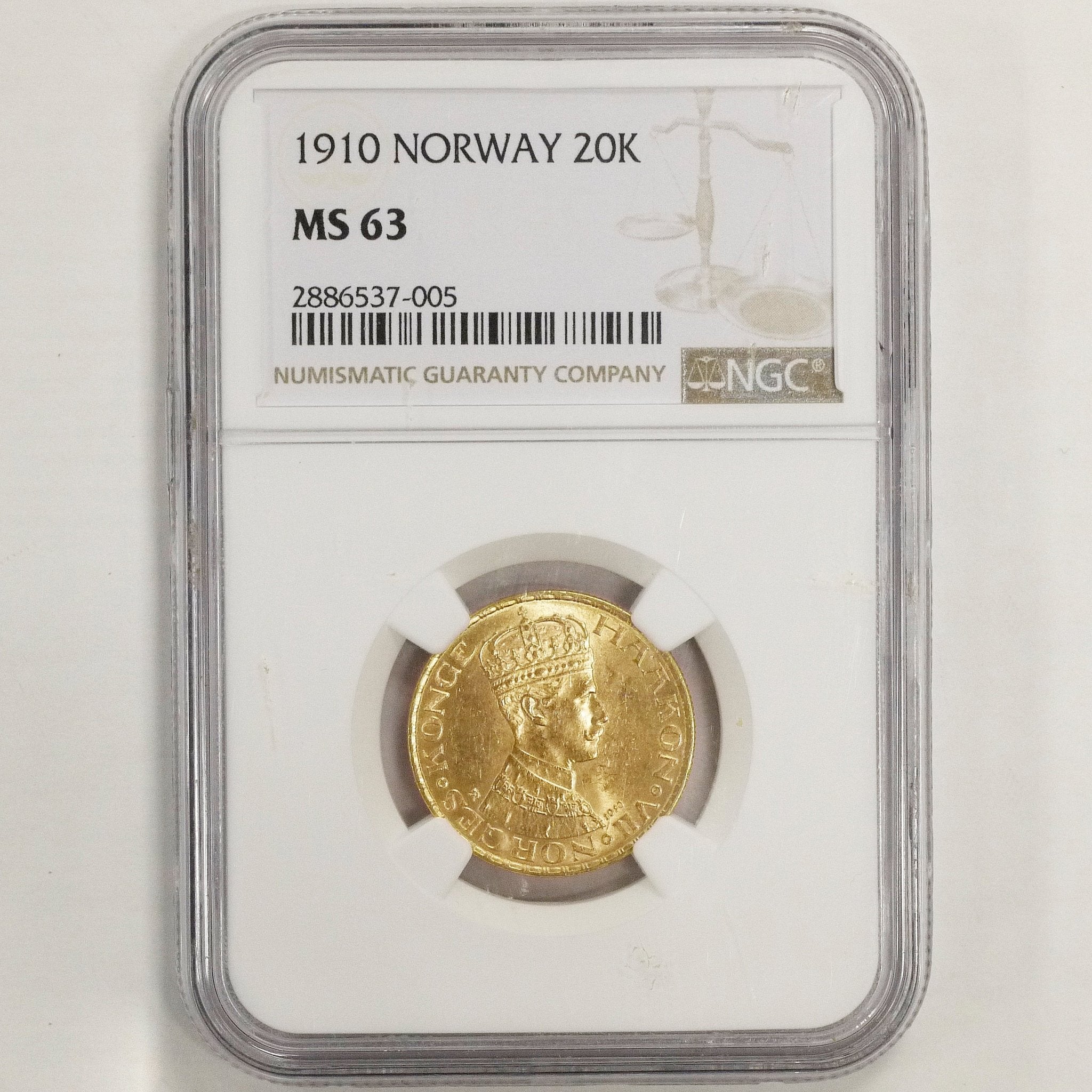 ノルウェイ 20クローネ金貨 1910年 コングスベルグ鋳 ホーコン7世 NGC MS63 - NJ BUYER'S MARKETPLACE