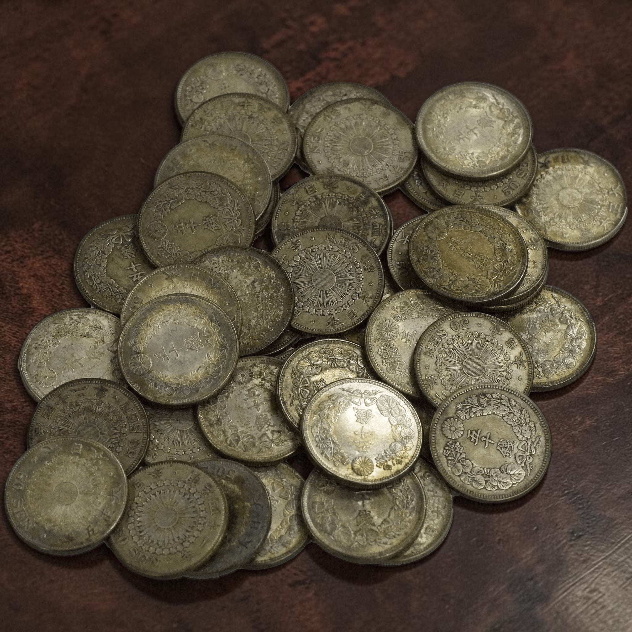 【地金売り 旭日50銭銀貨 42枚セット】年号混合 レインボートーン個体有り - NJ BUYER'S MARKETPLACE
