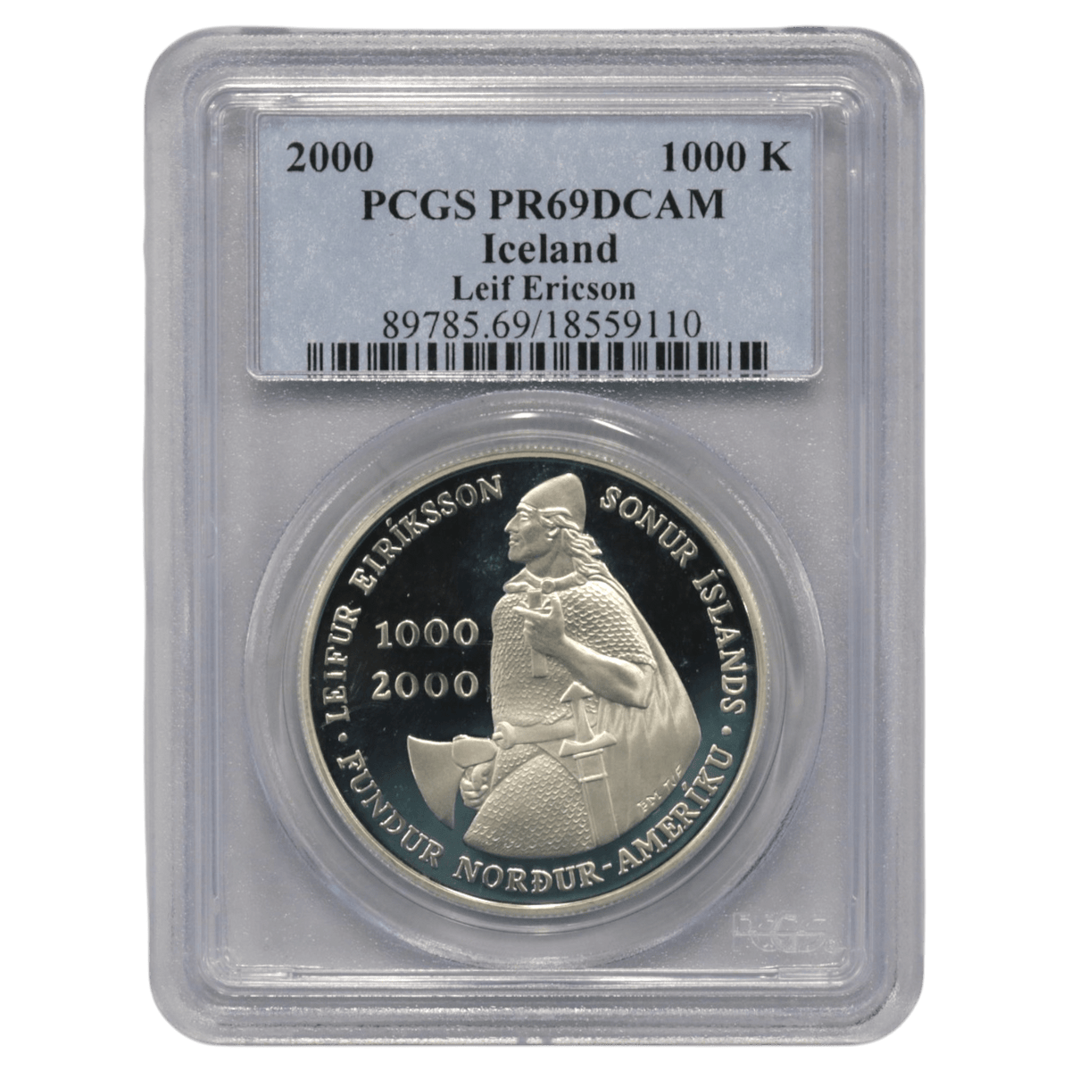アイスランド 1000クローナ銀貨 2000年 フィラデルフィア鋳 探検家レイフ・エリクソン PCGS PR69DCAM - NJ BUYER'S MARKETPLACE