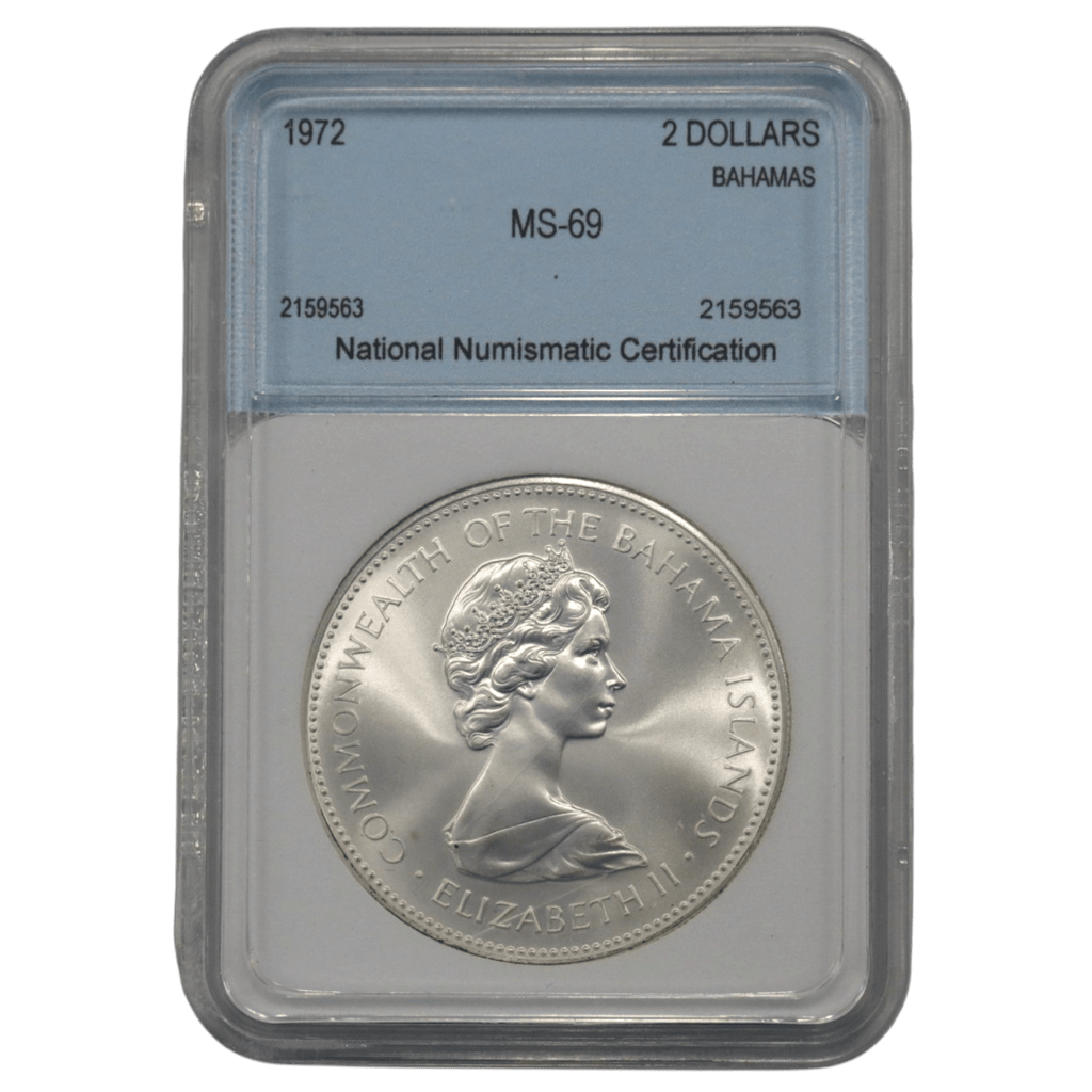 バハマ 2ドル銀貨 1972年 フランクリンミント鋳 フラミンゴ エリザベス