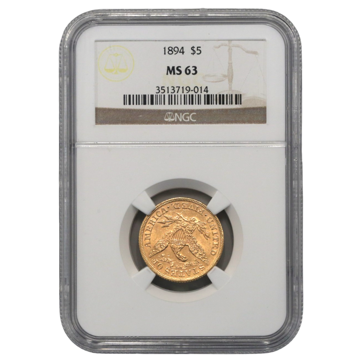 アメリカ 5ドル金貨 1894年 フィラデルフィア鋳 リバティ NGC MS63