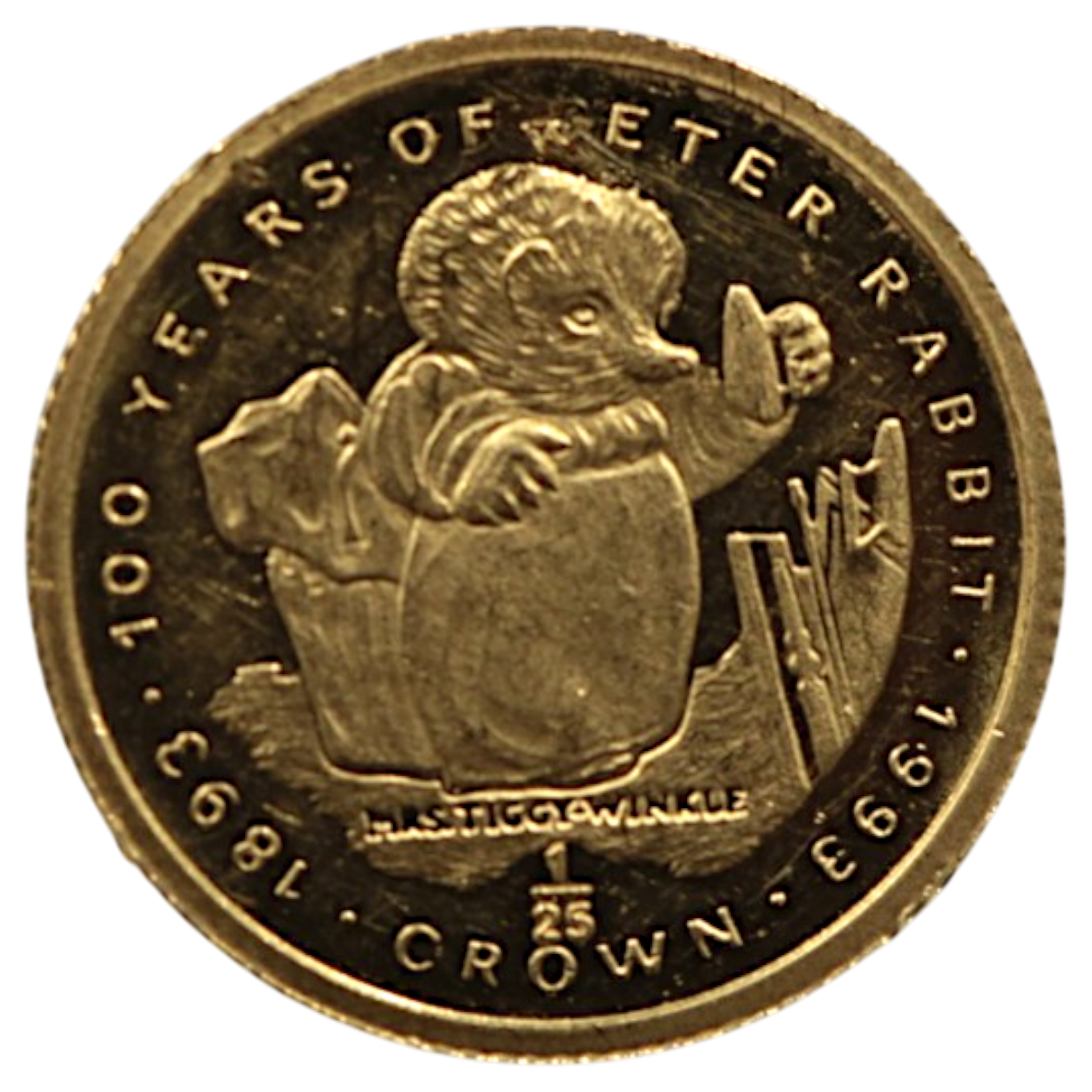 ジブラルタル 1/25クラウン金貨 1993年 ポブジョイ鋳 はりねずみティギー・ウィンクル